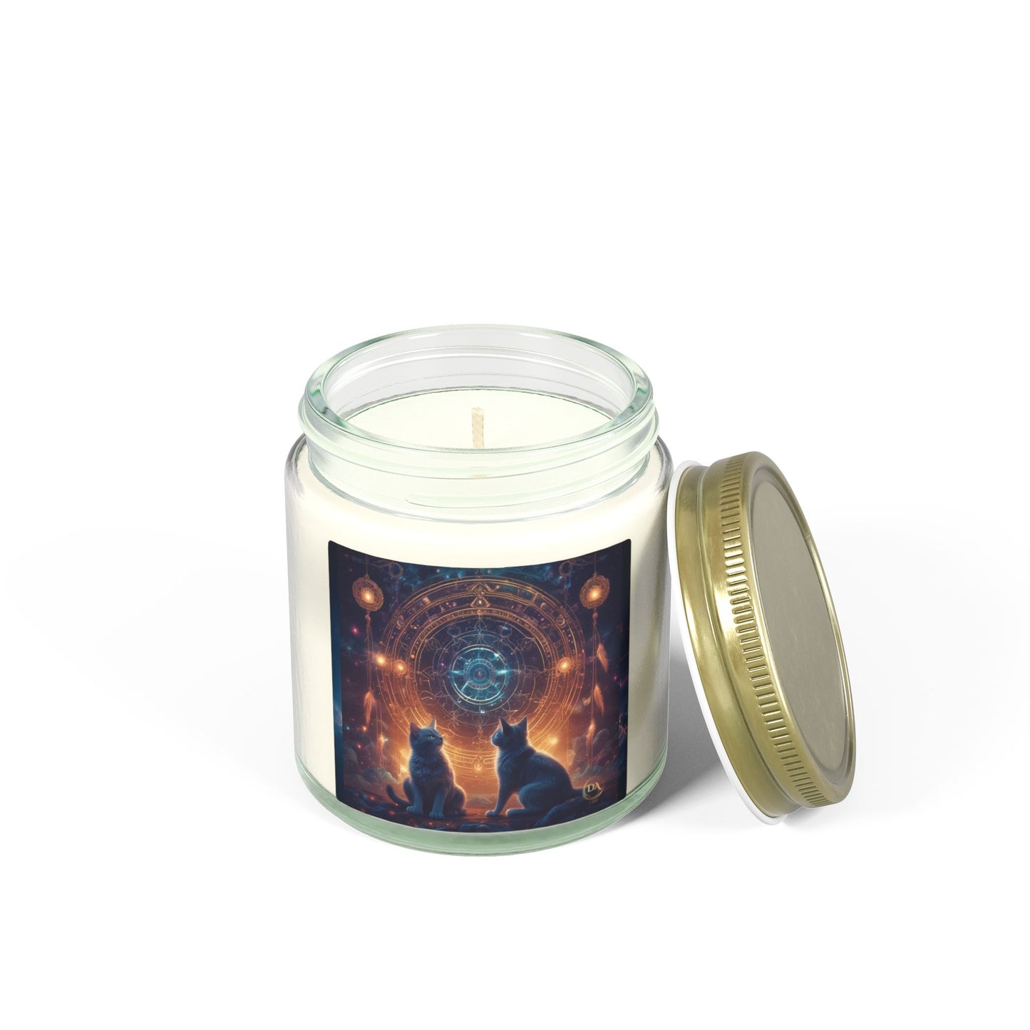 Premium Coconut Apricot Wax Scented Candles, Various Floral & Spice Fragrances (4oz), Spiritual Christmas Holiday Cat Lover Pet Gift, Black Cats Sacred Geometry Galaxy Space Fantasy Cat Art, by Divine Arts