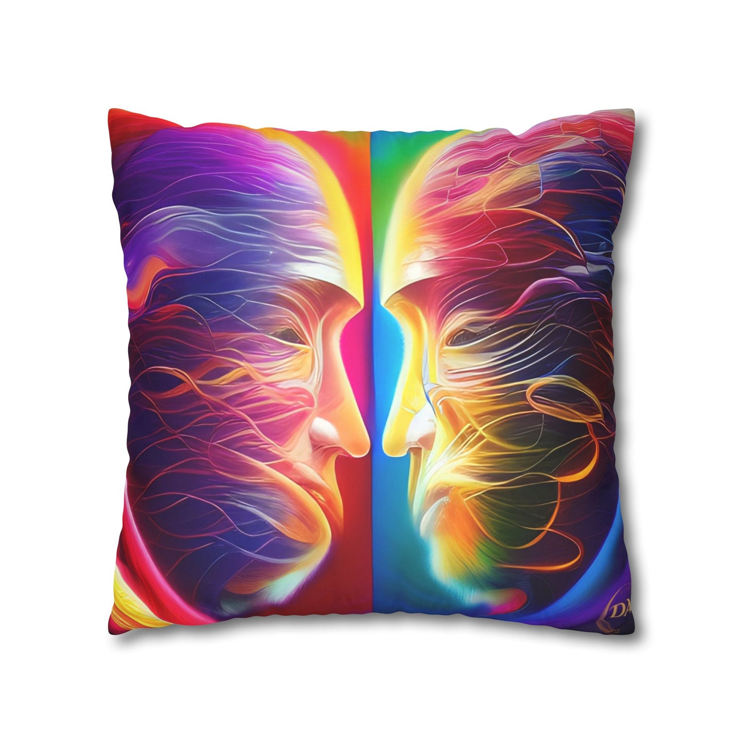Divine Arts Psychedelic Fantasy Hierogamic Divine Union Kingdom Within Double-Sided Print Rainbow Colors Faux Suede Square Pillow Cover
