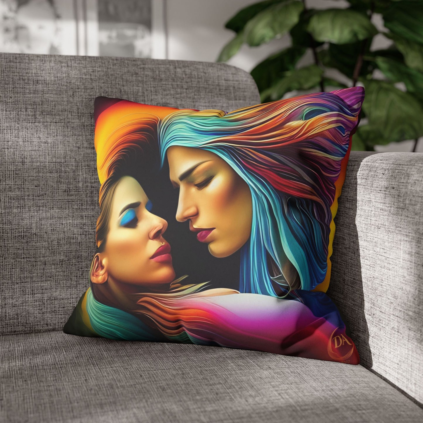 Divine Arts Psychedelic Fantasy Hierogamic Divine Union Kingdom Within Double-Sided Print Rainbow Colors Faux Suede Square Pillow Cover