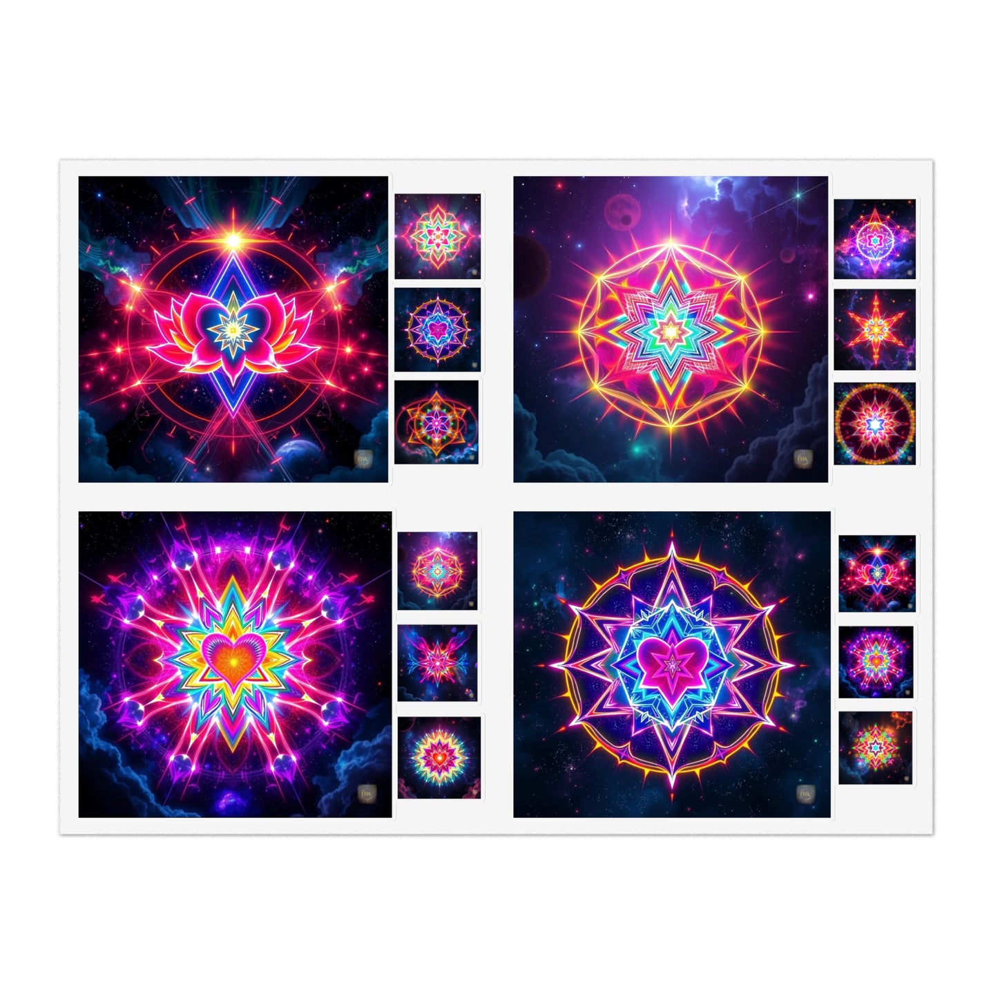 Kaleidoscope Sticker Sheet (6 x 4) - Colorful Cosmic Galaxy Merkaba Lotus Art Psychedelic Sacred Geometry Decals by Divine Arts
