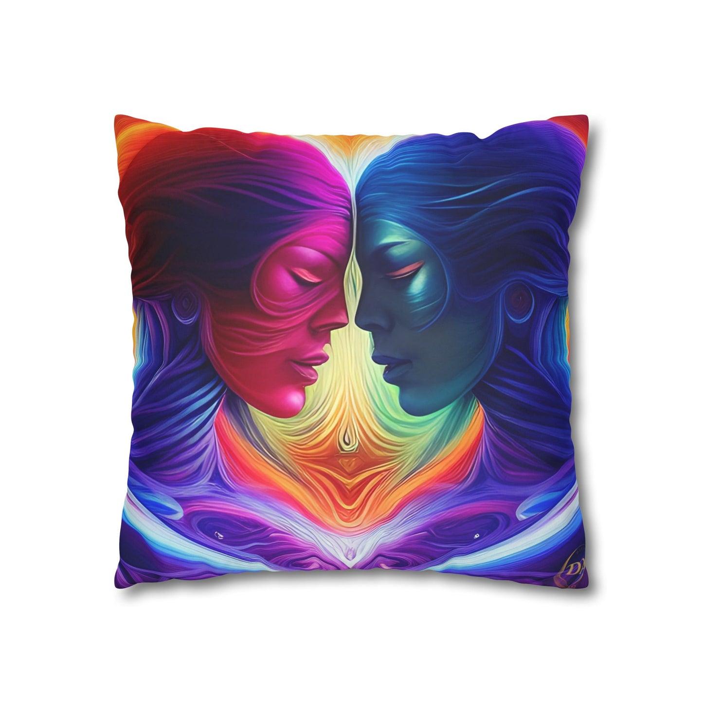 Divine Arts Psychedelic Fantasy Hierogamic Divine Union Kingdom Within Double-Sided Print Rainbow Colors Faux Suede Square Pillow Cover