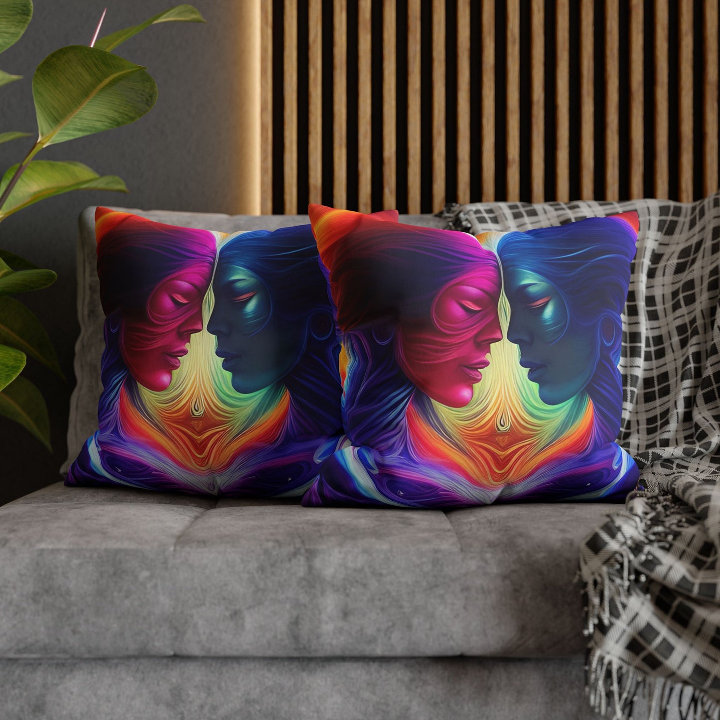 Divine Arts Psychedelic Fantasy Hierogamic Divine Union Kingdom Within Double-Sided Print Rainbow Colors Faux Suede Square Pillow Cover
