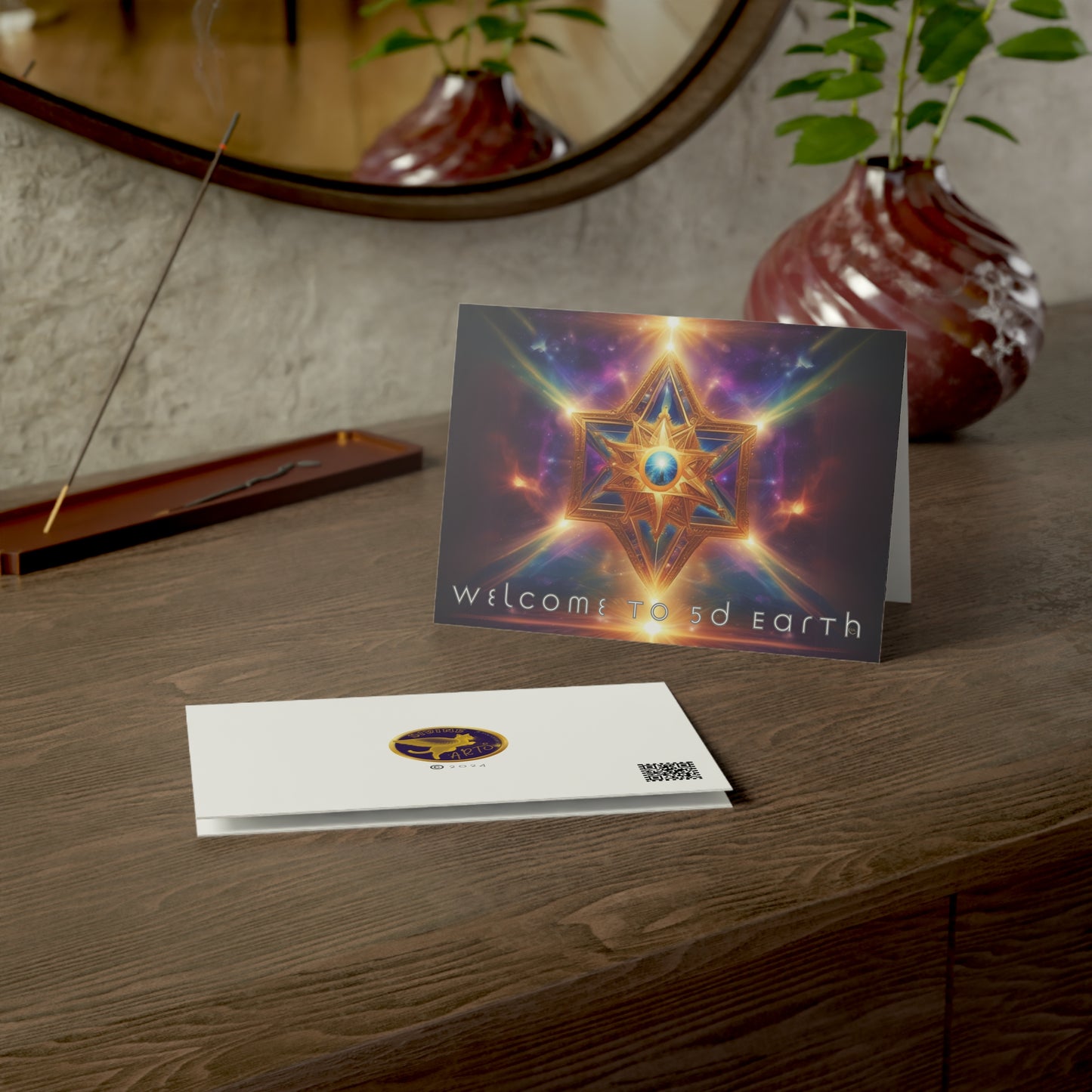 Greeting Cards (10, 30, & 50, 5" x 7" Double Coated), Earth 5D, Merkaba Art, Earth Chakra, Golden Age, Ascension, Digital Art, Christmas, Holiday Earth Day, Rumi Sufi Mystic Inspirational Poetry Quotes, Gift for Him or Her, by Divine Arts
