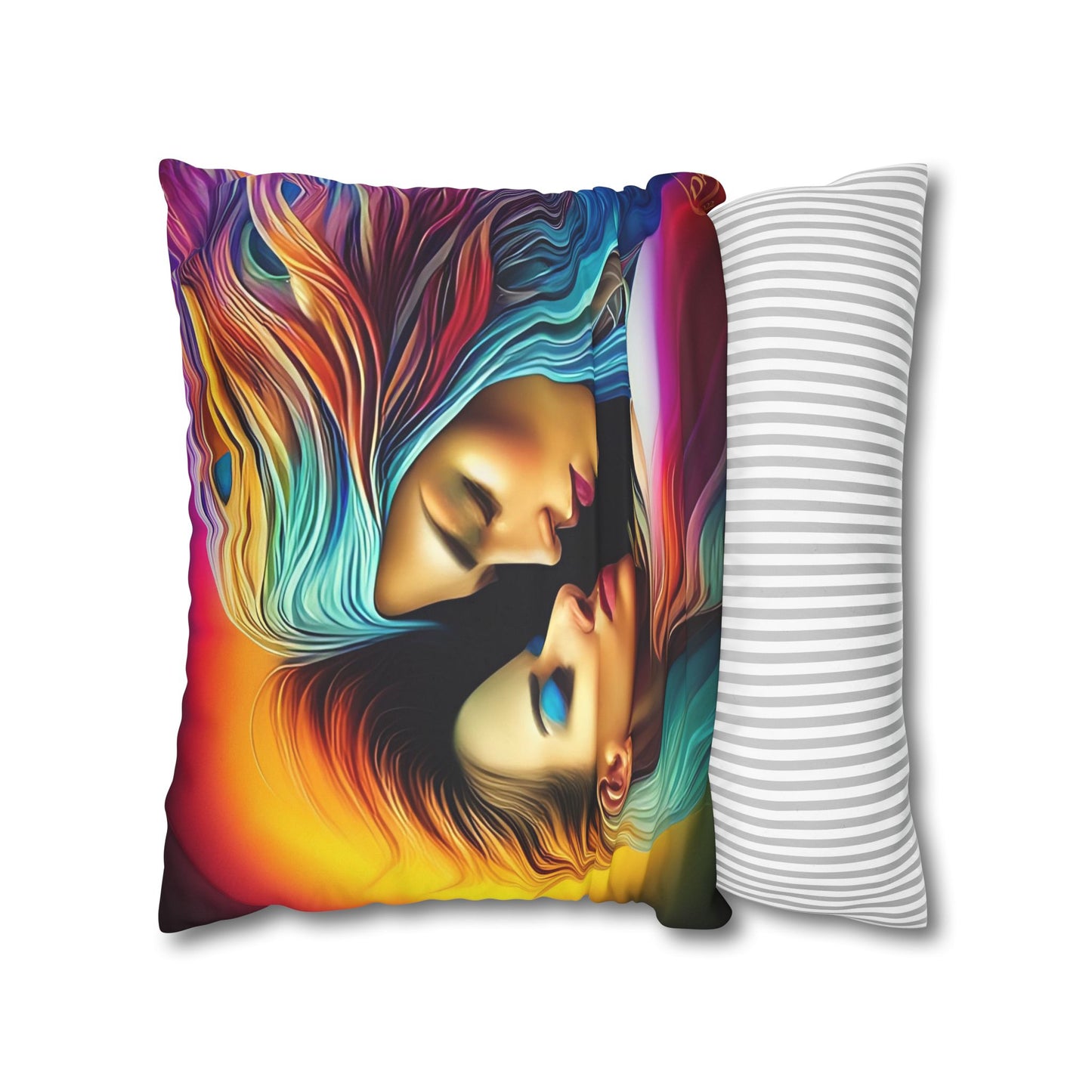 Divine Arts Psychedelic Fantasy Hierogamic Divine Union Kingdom Within Double-Sided Print Rainbow Colors Faux Suede Square Pillow Cover