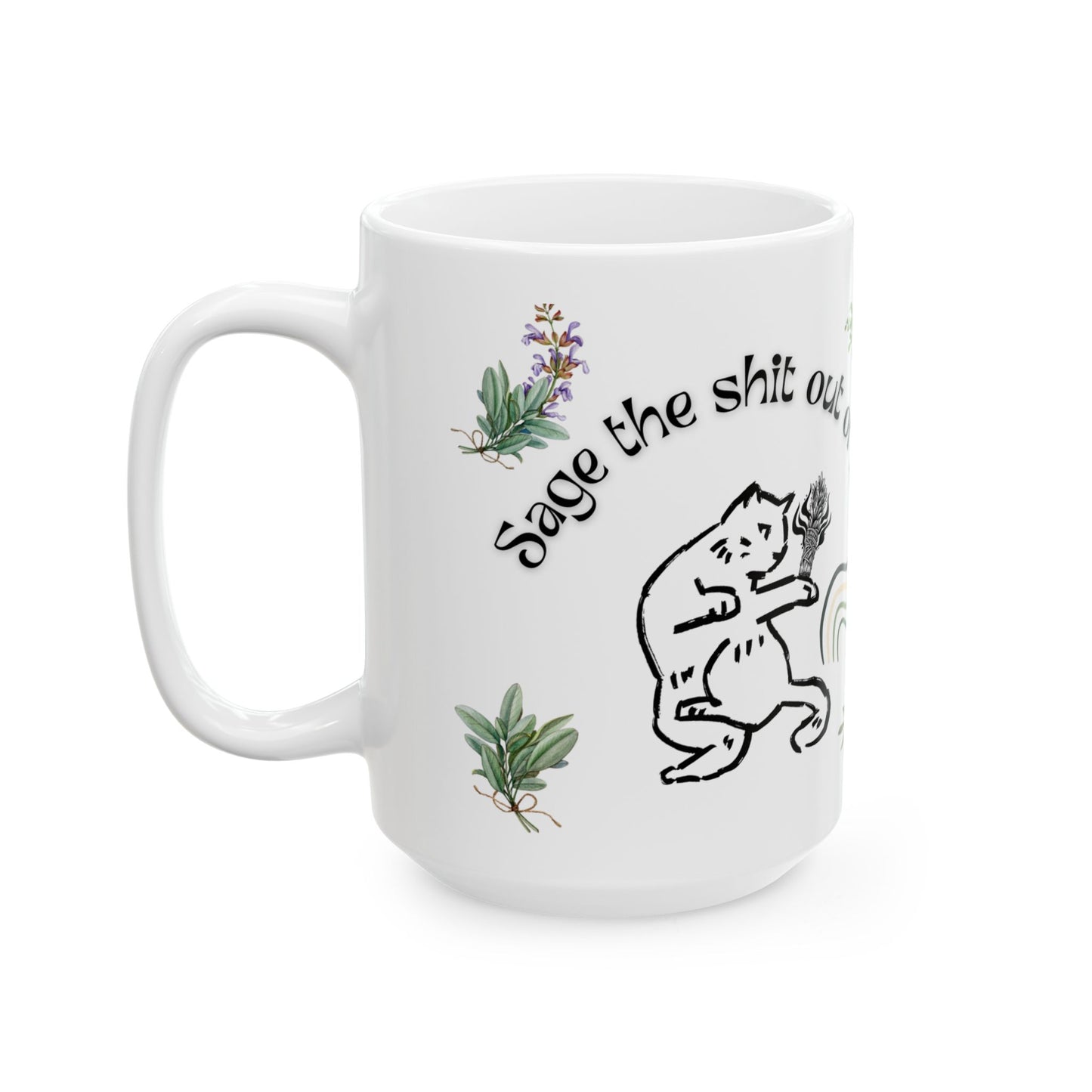 Ceramic Cat Mug, (11oz, 15oz) Cat Lover Spiritual Gangster Sage for Divine Protection, Gift for Him or Her, Unique Boutique Holiday Christmas Spiritual Birthday Gift, 5D Earth Art by Divine Arts