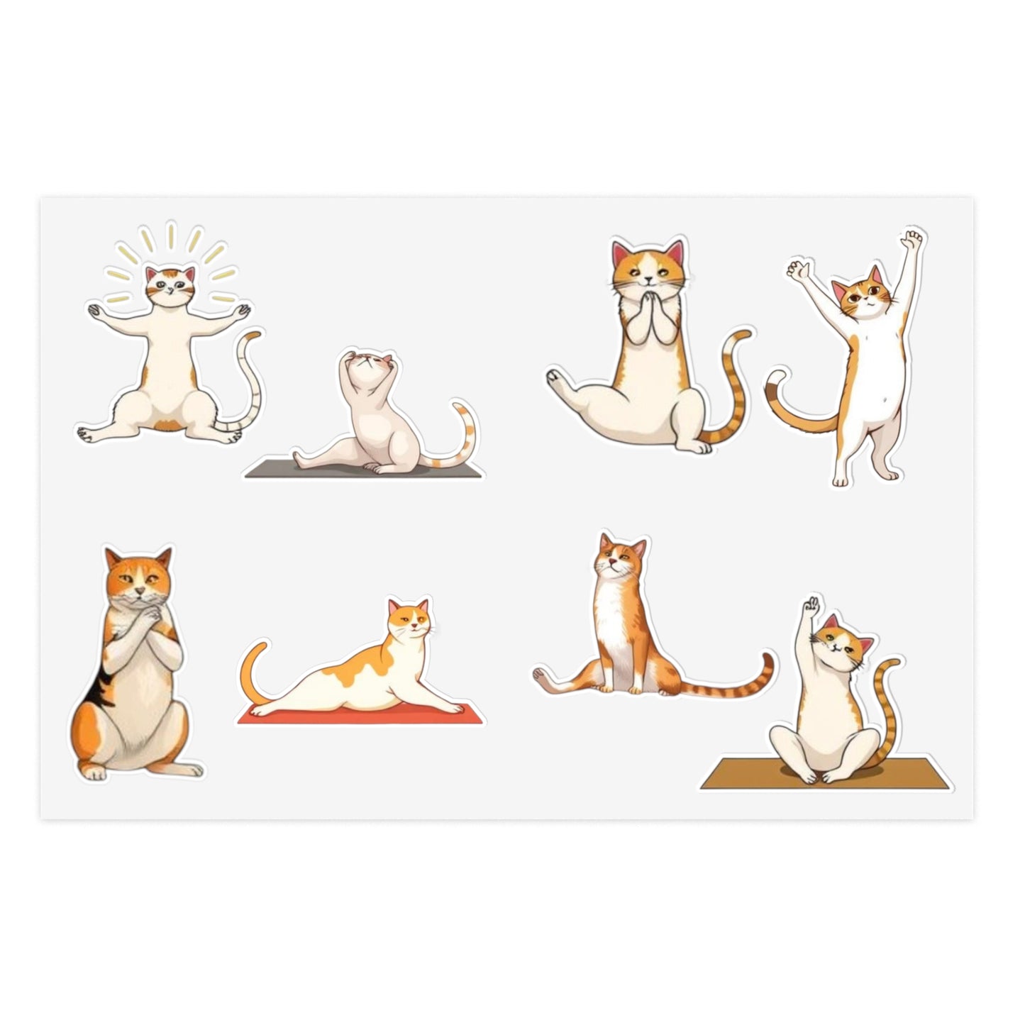 Yoga Cat Vinyl Sticker Sheet (6x4) — Cute Calico and Orange Tabby Cats Pose for Planners, Laptops, Notebooks & Stationery by Divine Art