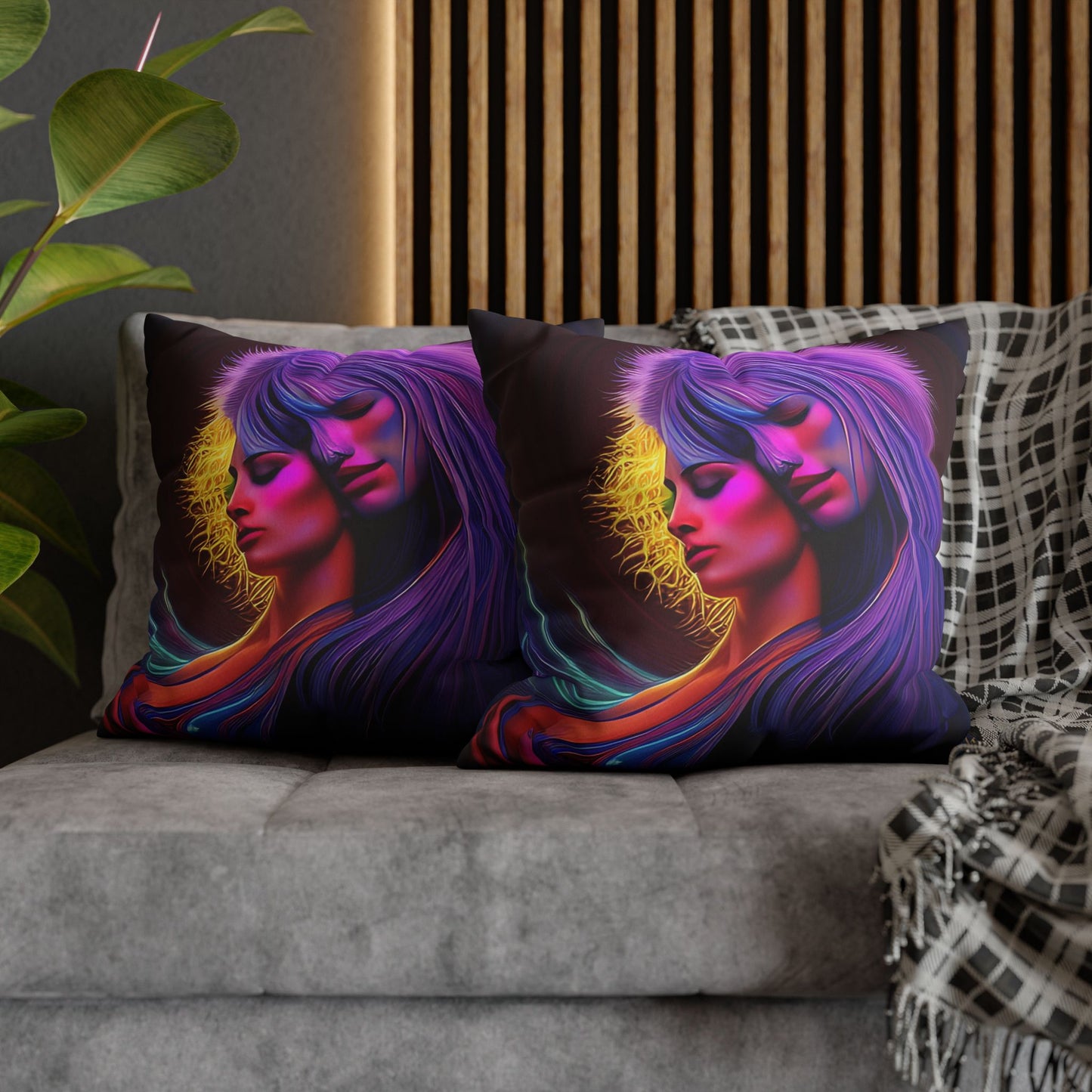 Divine Arts Psychedelic Fantasy Hierogamic Divine Union Kingdom Within Double-Sided Print Rainbow Colors Faux Suede Square Pillow Cover