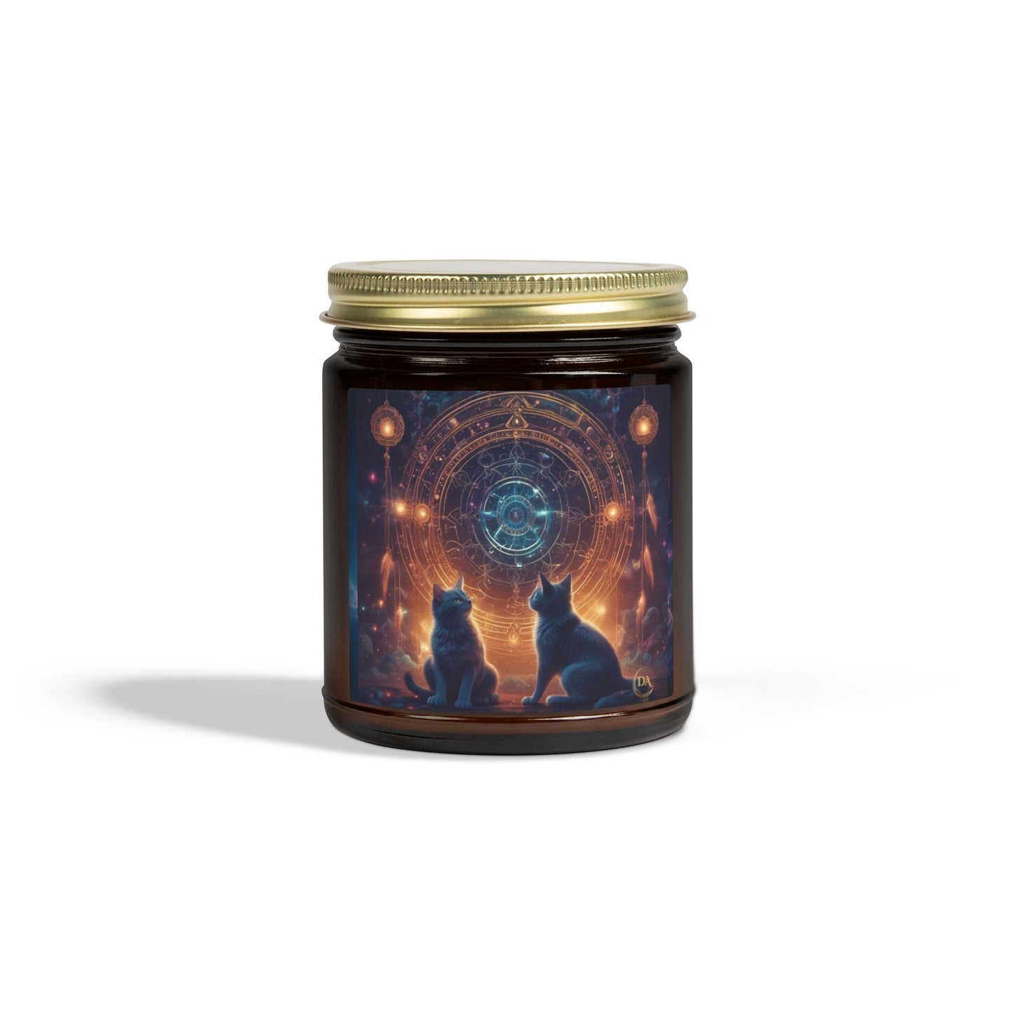 Premium Coconut Apricot Wax Scented Candles, Various Floral & Spice Fragrances (4oz), Spiritual Christmas Holiday Cat Lover Pet Gift, Black Cats Sacred Geometry Galaxy Space Fantasy Cat Art, by Divine Arts