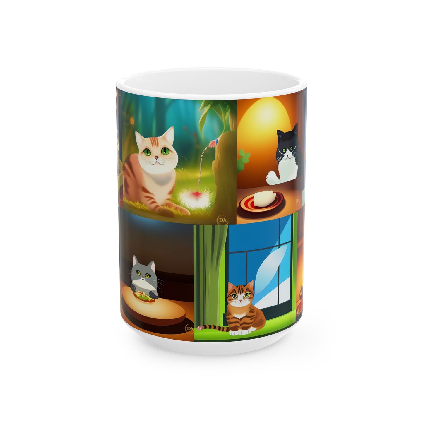 Cat Lover Ceramic Mug (11 oz, 15 oz) - Daily Life of Cats Animation Vignettes Pet Gift for Him or Her by Divine Arts