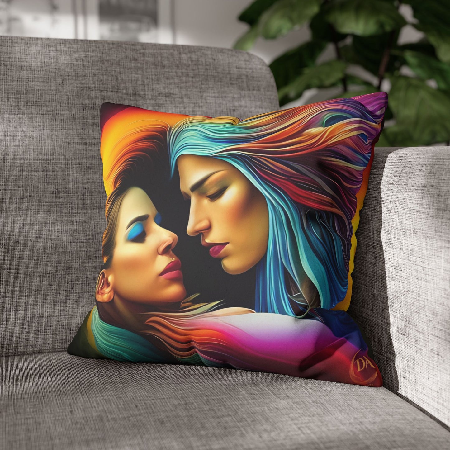 Divine Arts Psychedelic Fantasy Hierogamic Divine Union Kingdom Within Double-Sided Print Rainbow Colors Faux Suede Square Pillow Cover