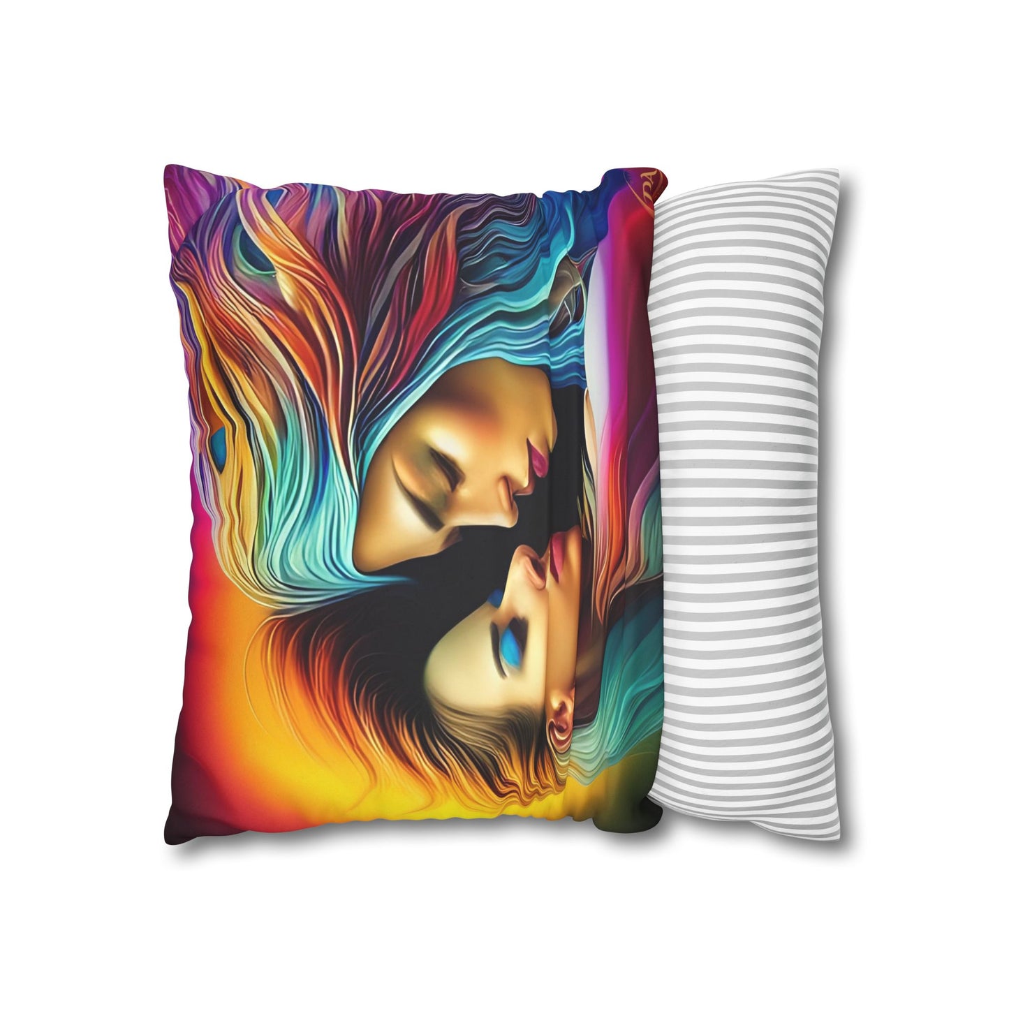 Divine Arts Psychedelic Fantasy Hierogamic Divine Union Kingdom Within Double-Sided Print Rainbow Colors Faux Suede Square Pillow Cover