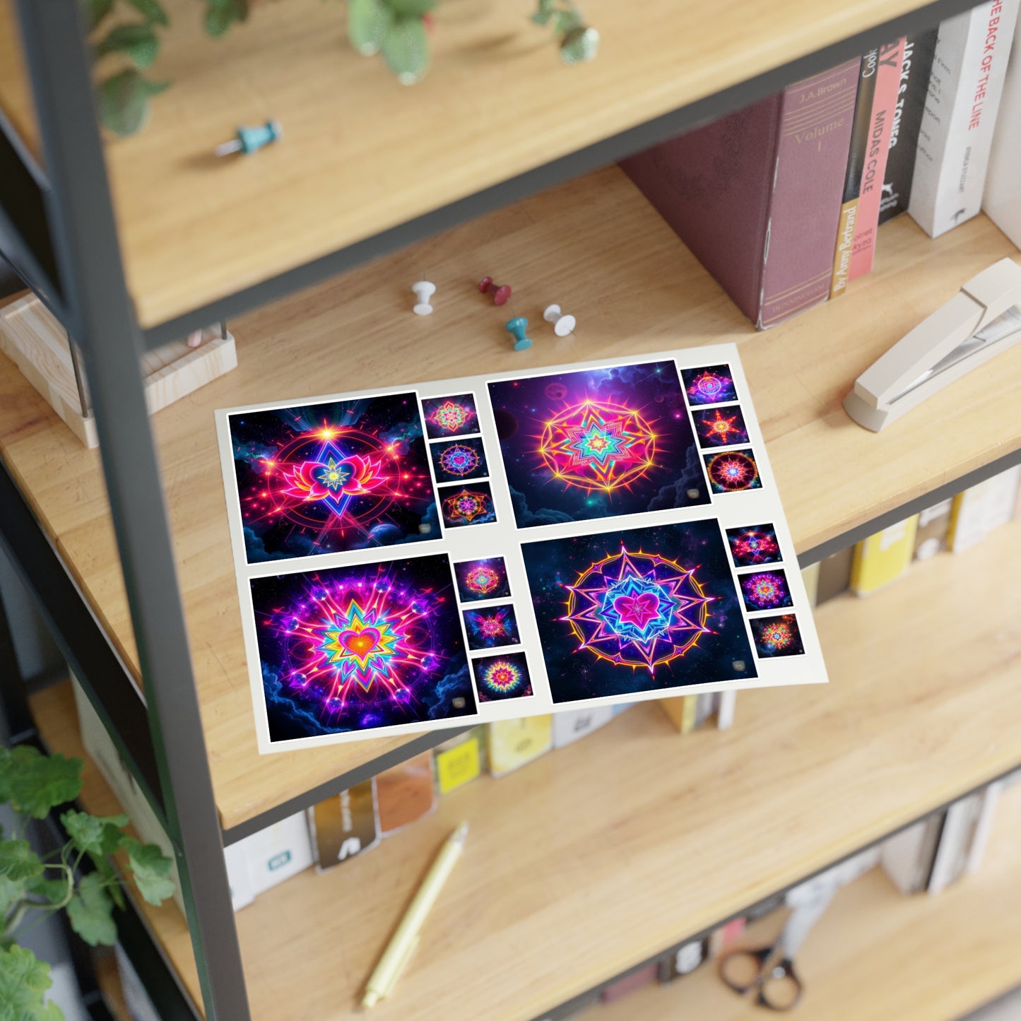 Kaleidoscope Sticker Sheet (6 x 4) - Colorful Cosmic Galaxy Merkaba Lotus Art Psychedelic Sacred Geometry Decals by Divine Arts