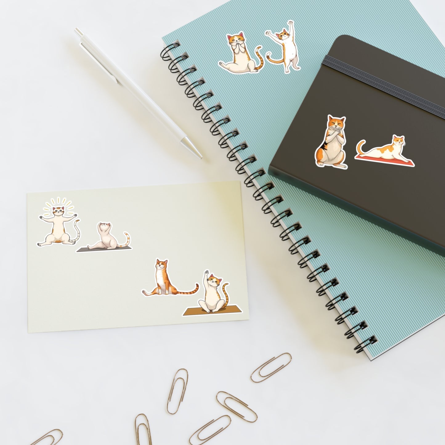 Yoga Cat Vinyl Sticker Sheet (6x4) — Cute Calico and Orange Tabby Cats Pose for Planners, Laptops, Notebooks & Stationery by Divine Art