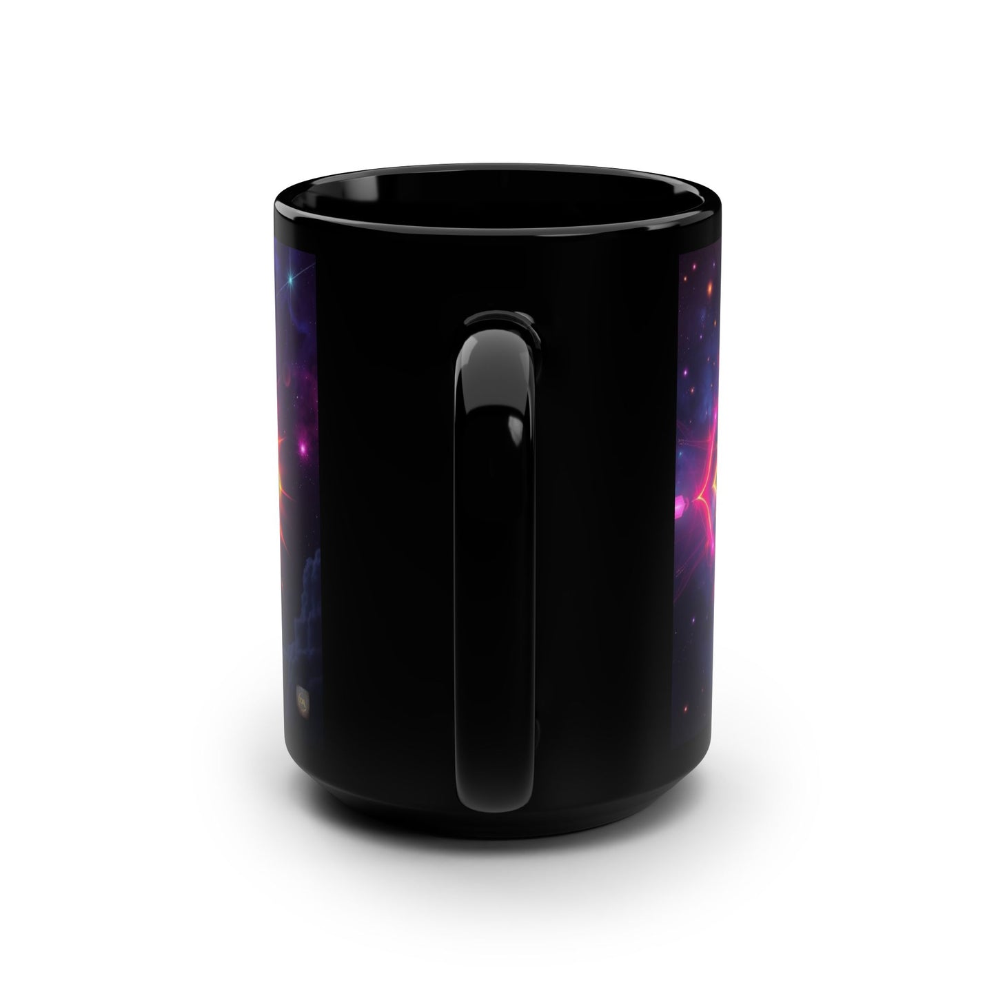 Black Ceramic Mug  15 oz — Neon Merkaba Cosmic Coffee Cup by Divine Arts