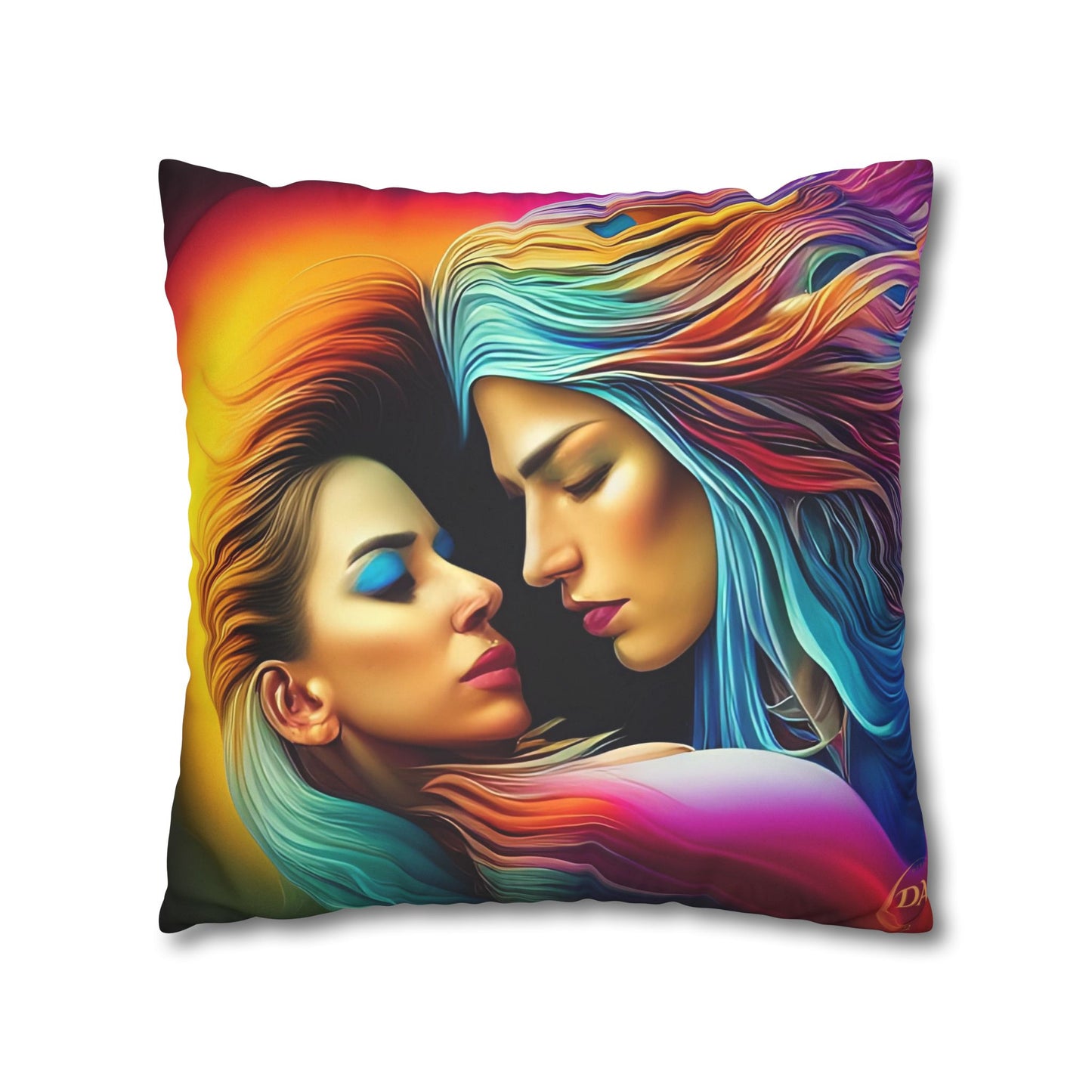 Divine Arts Psychedelic Fantasy Hierogamic Divine Union Kingdom Within Double-Sided Print Rainbow Colors Faux Suede Square Pillow Cover