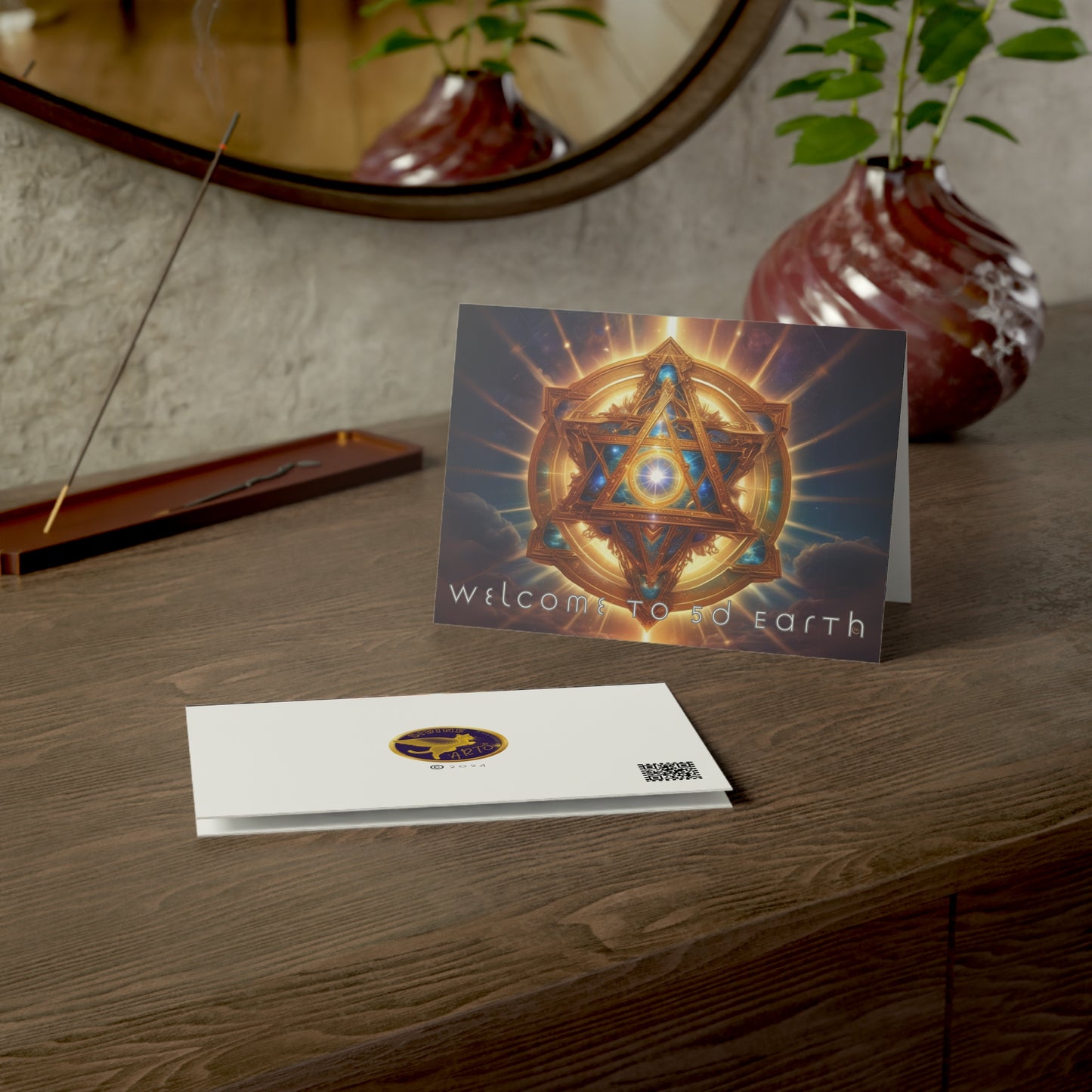 Greeting Cards (10, 30, & 50, 5" x 7" Double Coated), Earth 5D, Merkaba Art, Earth Chakra, Golden Age, Ascension, Digital Art, Christmas, Holiday Earth Day, Rumi Sufi Mystic Inspirational Poetry Quotes, Gift for Him or Her, by Divine Arts