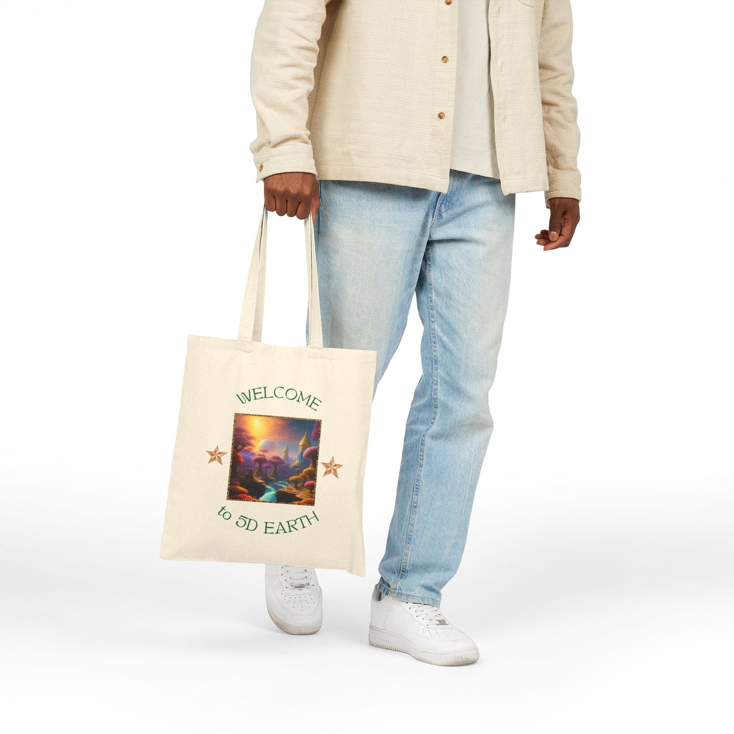 Divine Arts 100% Cotton Canvas Compact Lightweight Spiritual Fantasy Utopia Earth 5D Freedom Ascension Art Tote Bag