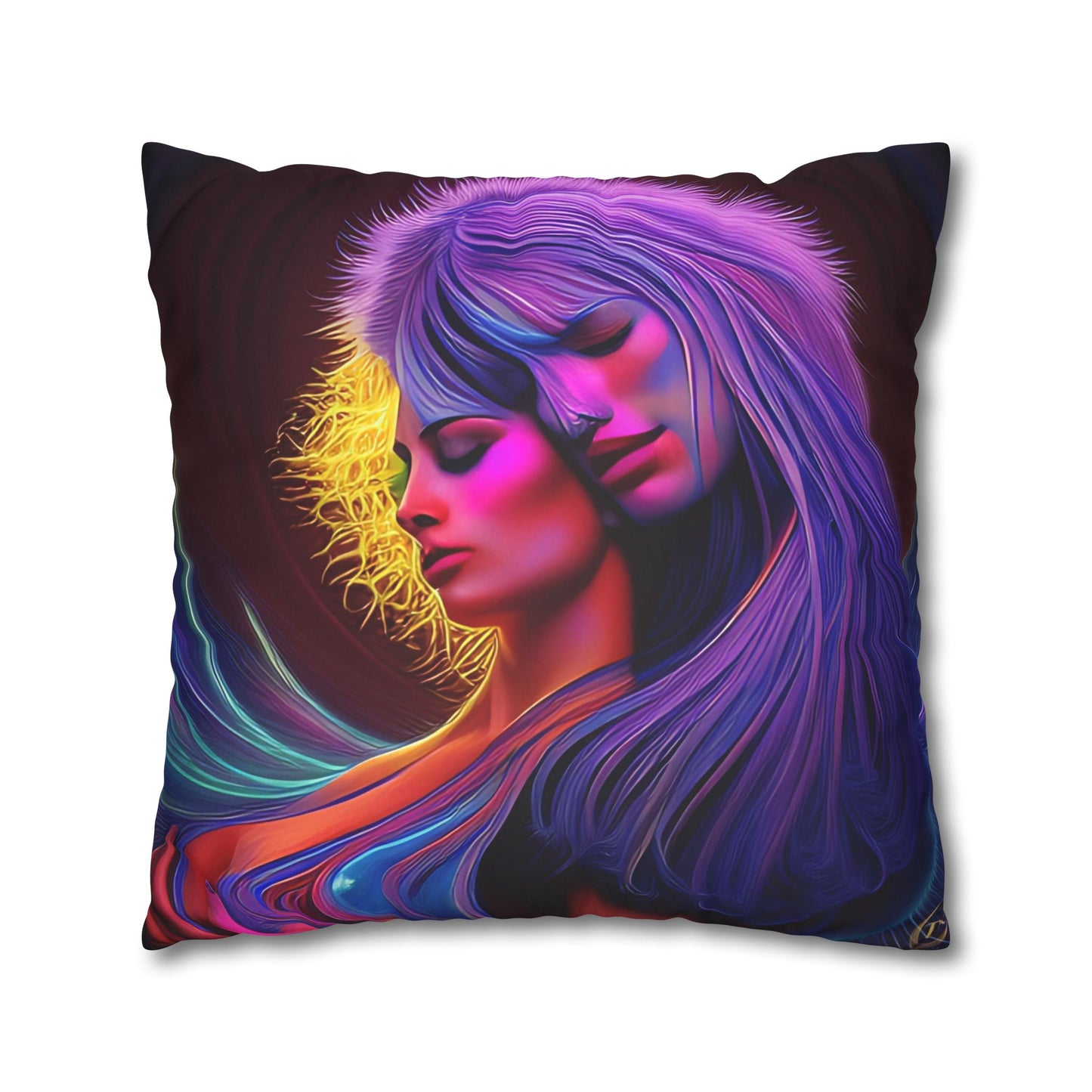 Divine Arts Psychedelic Fantasy Hierogamic Divine Union Kingdom Within Double-Sided Print Rainbow Colors Faux Suede Square Pillow Cover