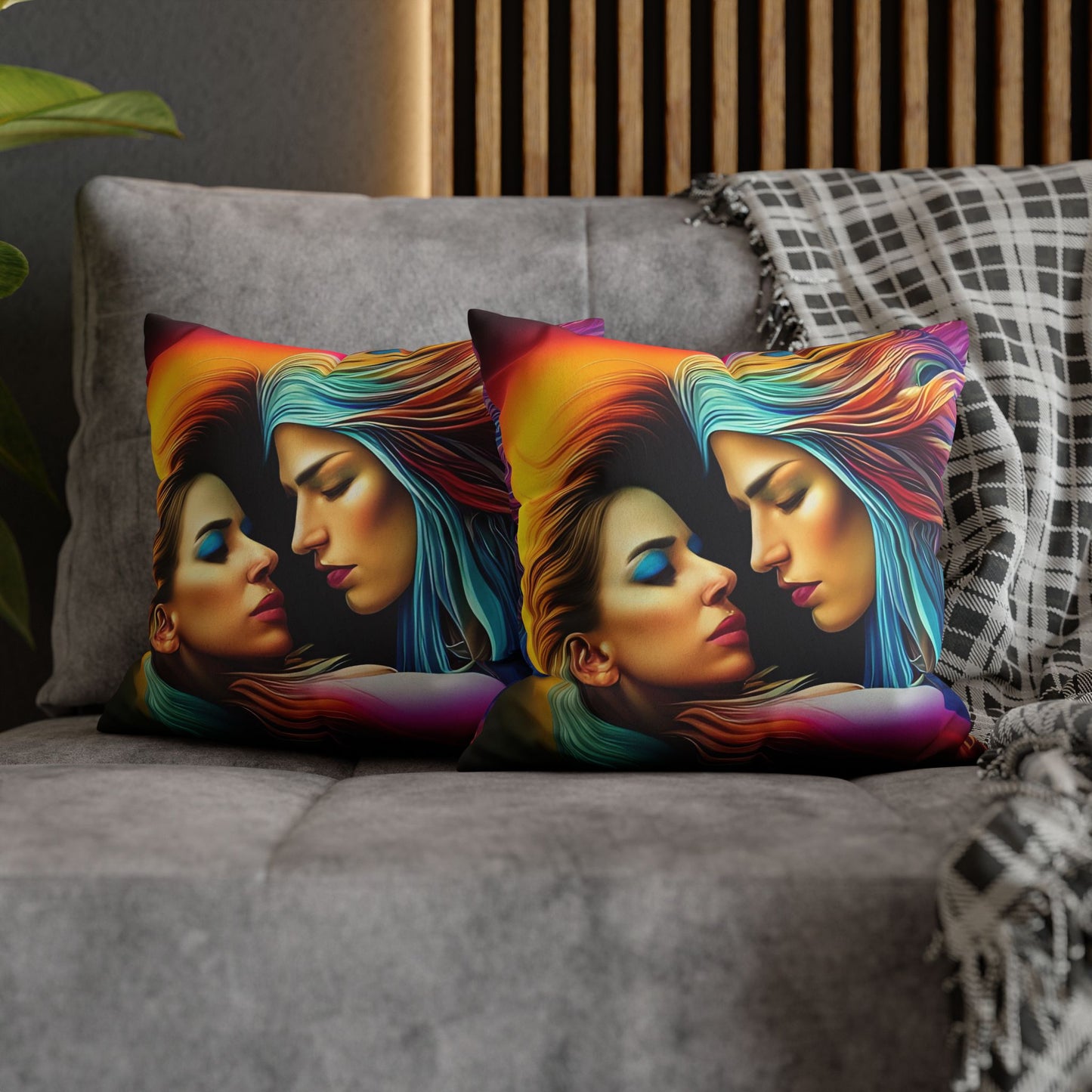Divine Arts Psychedelic Fantasy Hierogamic Divine Union Kingdom Within Double-Sided Print Rainbow Colors Faux Suede Square Pillow Cover