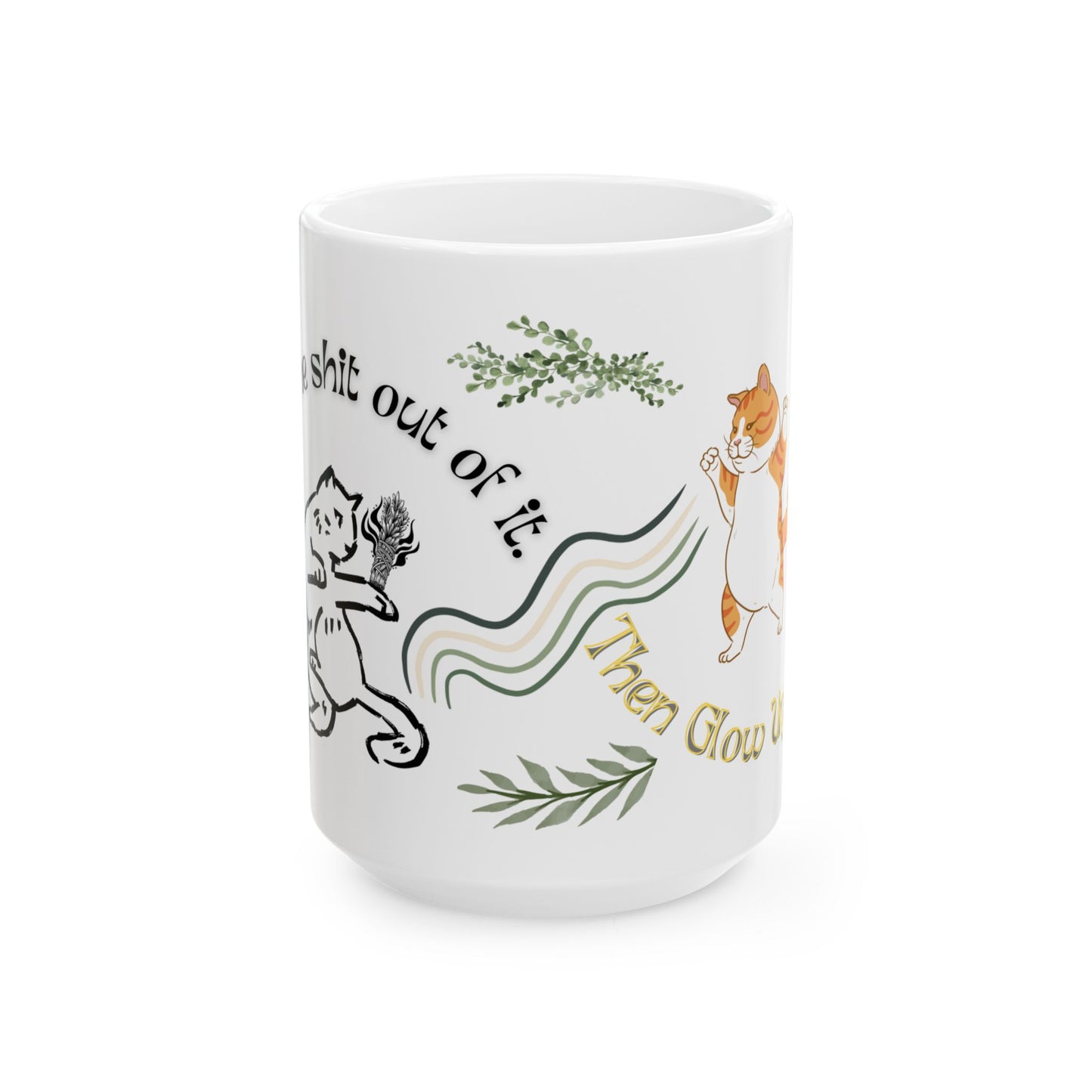 Ceramic Cat Mug, (11oz, 15oz) Cat Lover Spiritual Gangster Sage for Divine Protection, Gift for Him or Her, Unique Boutique Holiday Christmas Spiritual Birthday Gift, 5D Earth Art by Divine Arts