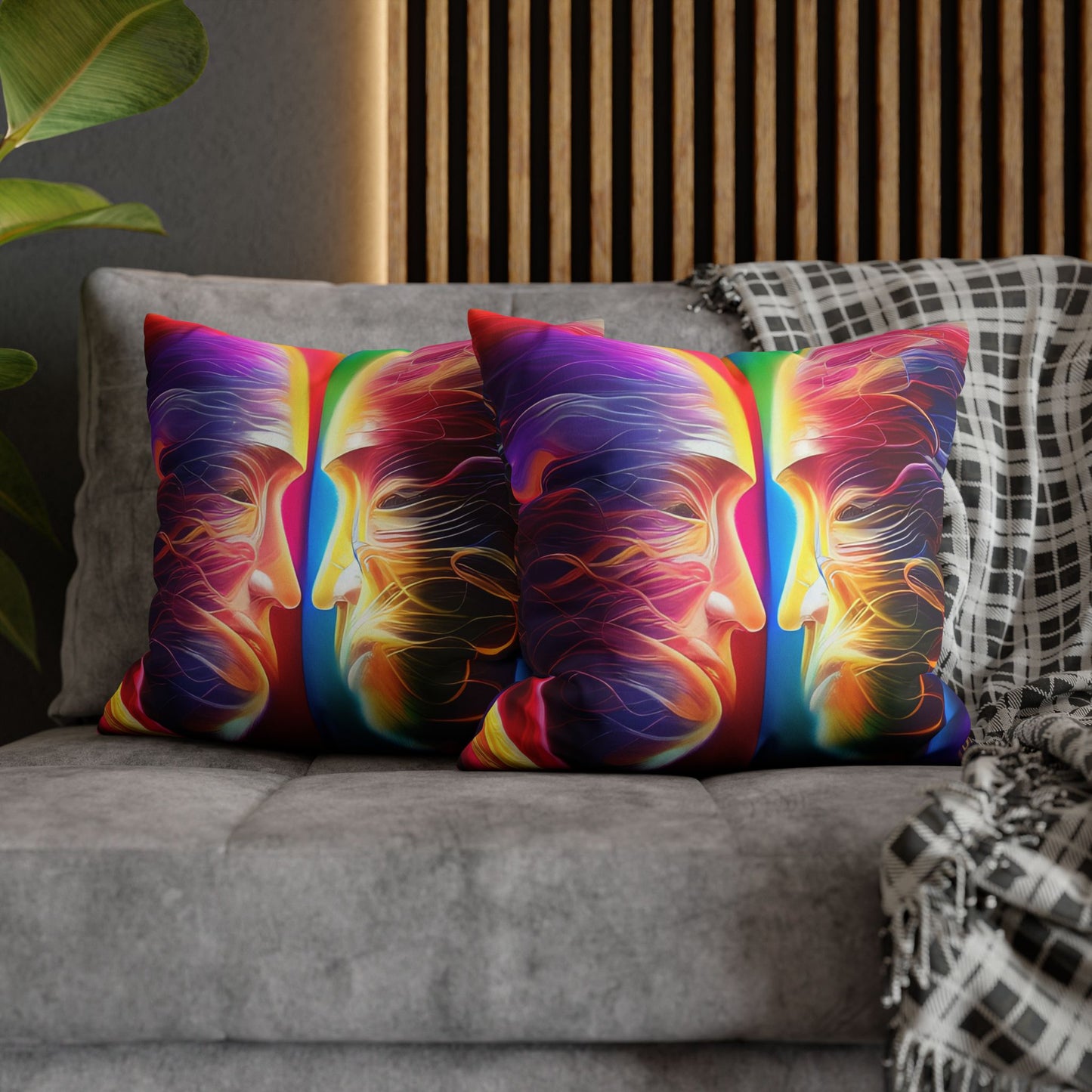Divine Arts Psychedelic Fantasy Hierogamic Divine Union Kingdom Within Double-Sided Print Rainbow Colors Faux Suede Square Pillow Cover
