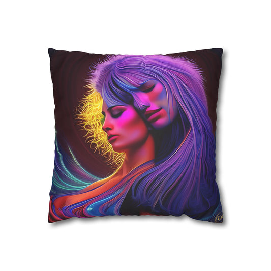 Divine Arts Psychedelic Fantasy Hierogamic Divine Union Kingdom Within Double-Sided Print Rainbow Colors Faux Suede Square Pillow Cover