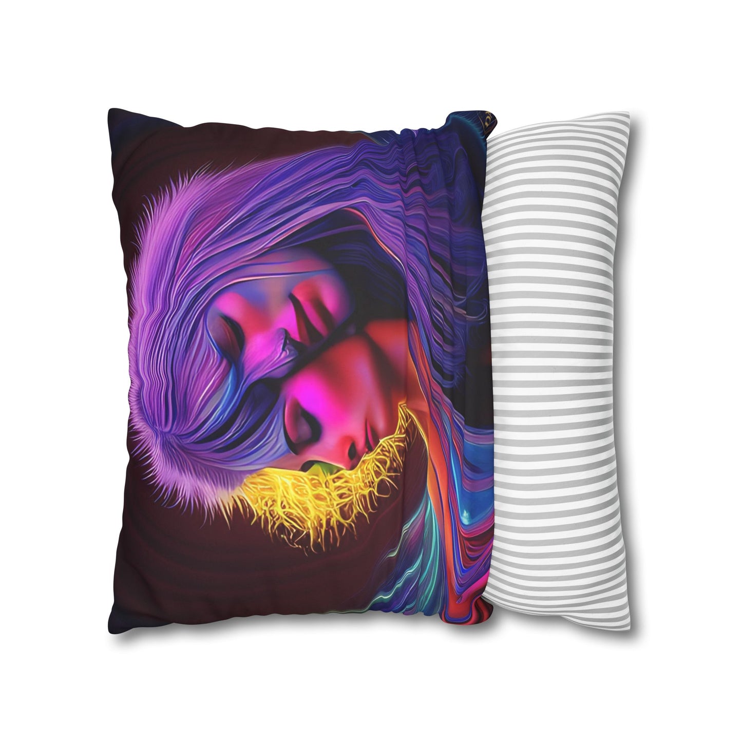 Divine Arts Psychedelic Fantasy Hierogamic Divine Union Kingdom Within Double-Sided Print Rainbow Colors Faux Suede Square Pillow Cover