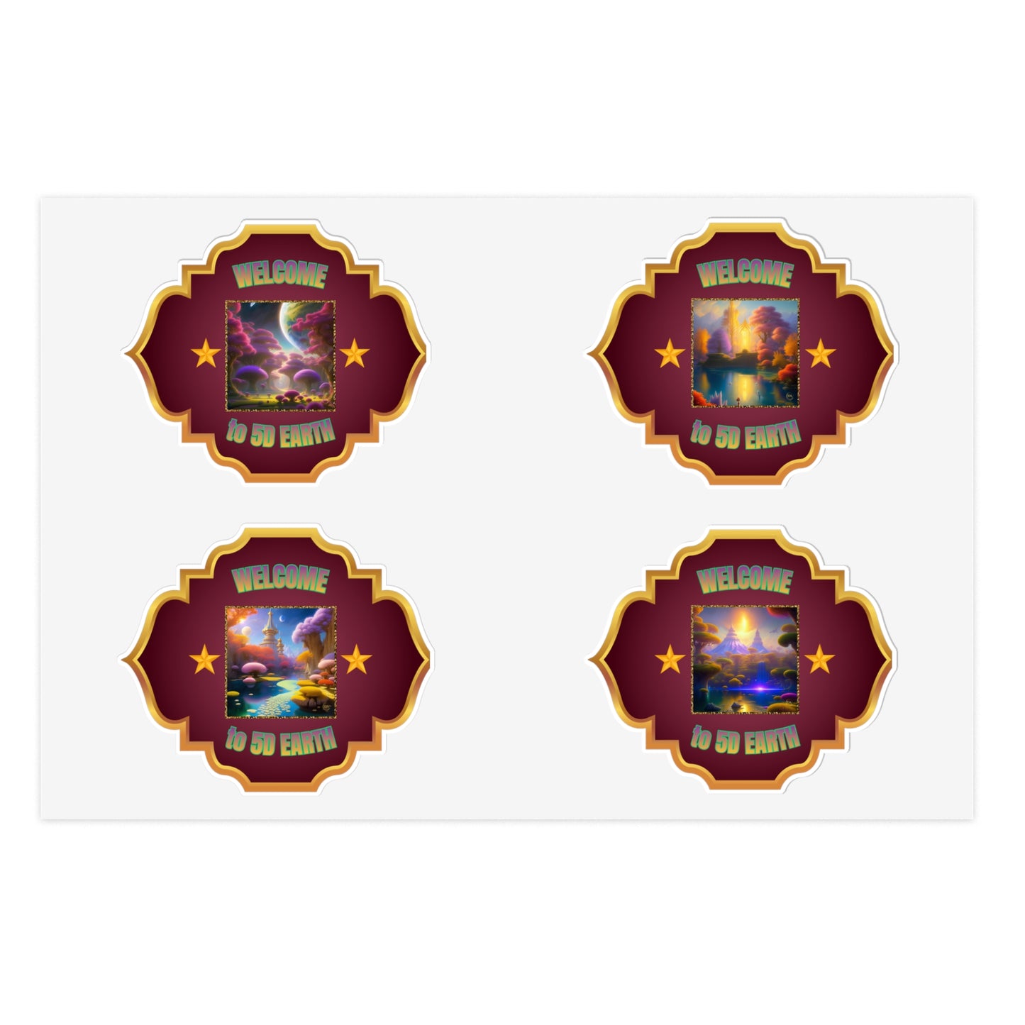 Vinyl 5D Earth Sticker Sheets (6x4) - Colorful Vibrant Scenes of 5D Earth in Crystal Ascension, Idyllic Utopian Landscapes &  Scenic Views of Nature & Purified Planet by Divine Arts