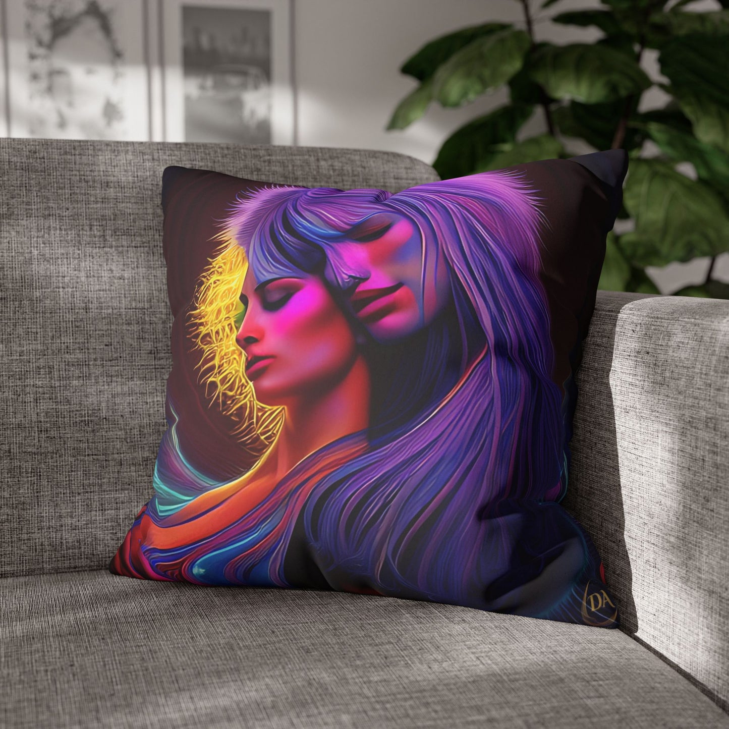 Divine Arts Psychedelic Fantasy Hierogamic Divine Union Kingdom Within Double-Sided Print Rainbow Colors Faux Suede Square Pillow Cover