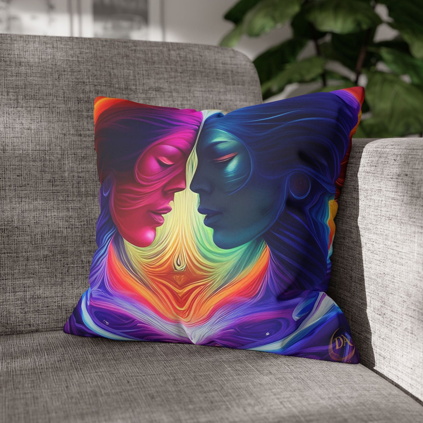 Divine Arts Psychedelic Fantasy Hierogamic Divine Union Kingdom Within Double-Sided Print Rainbow Colors Faux Suede Square Pillow Cover
