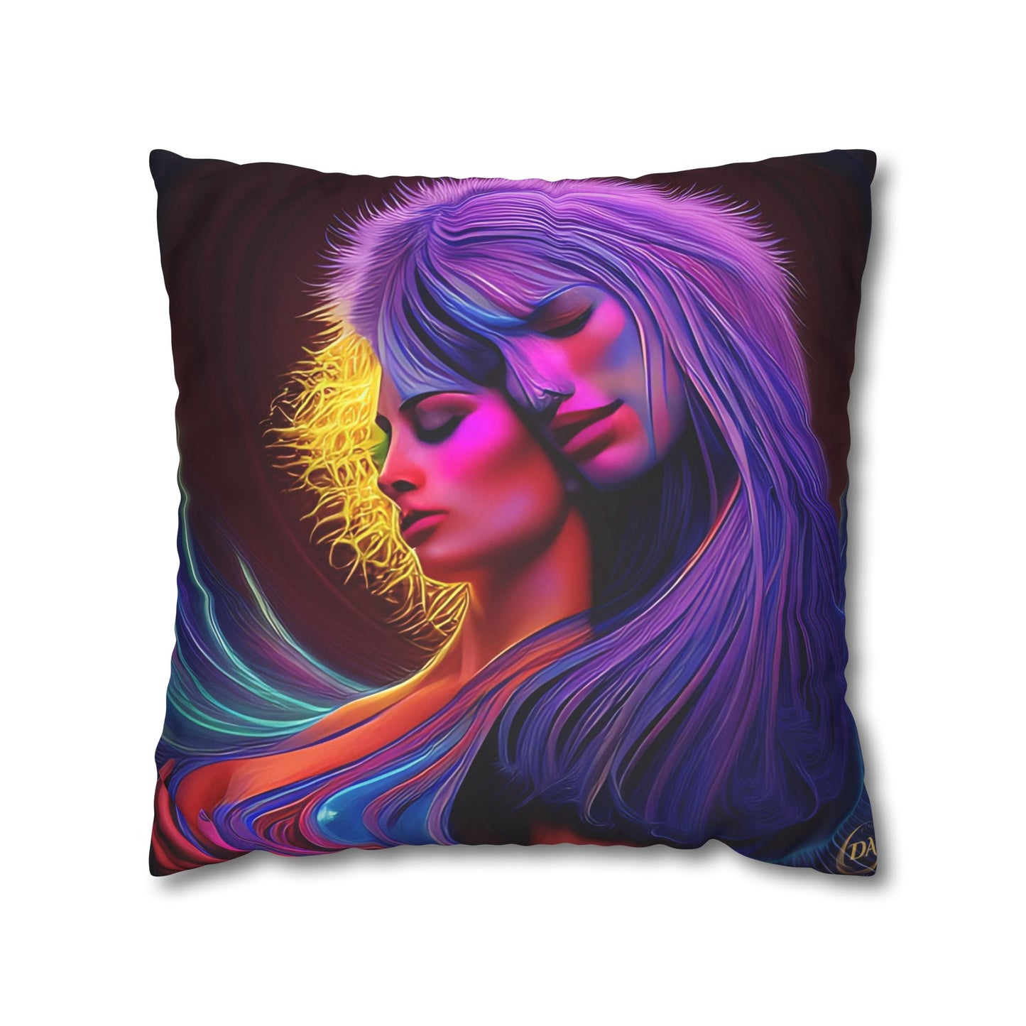 Divine Arts Psychedelic Fantasy Hierogamic Divine Union Kingdom Within Double-Sided Print Rainbow Colors Faux Suede Square Pillow Cover