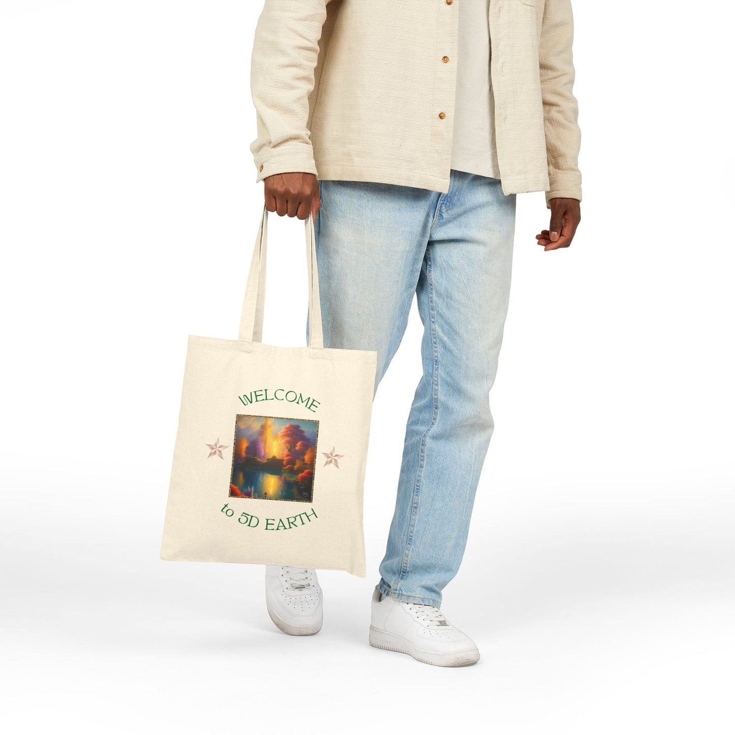 Divine Arts 100% Cotton Canvas Compact Lightweight Spiritual Fantasy Utopia Earth 5D Freedom Ascension Art Tote Bag