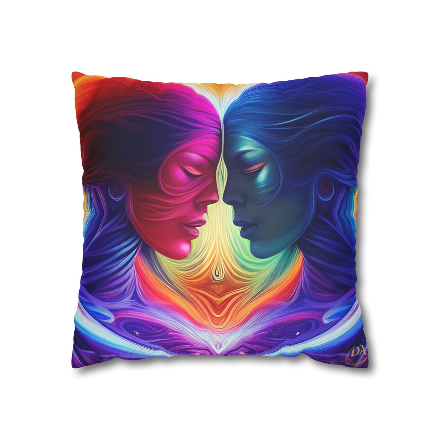 Divine Arts Psychedelic Fantasy Hierogamic Divine Union Kingdom Within Double-Sided Print Rainbow Colors Faux Suede Square Pillow Cover