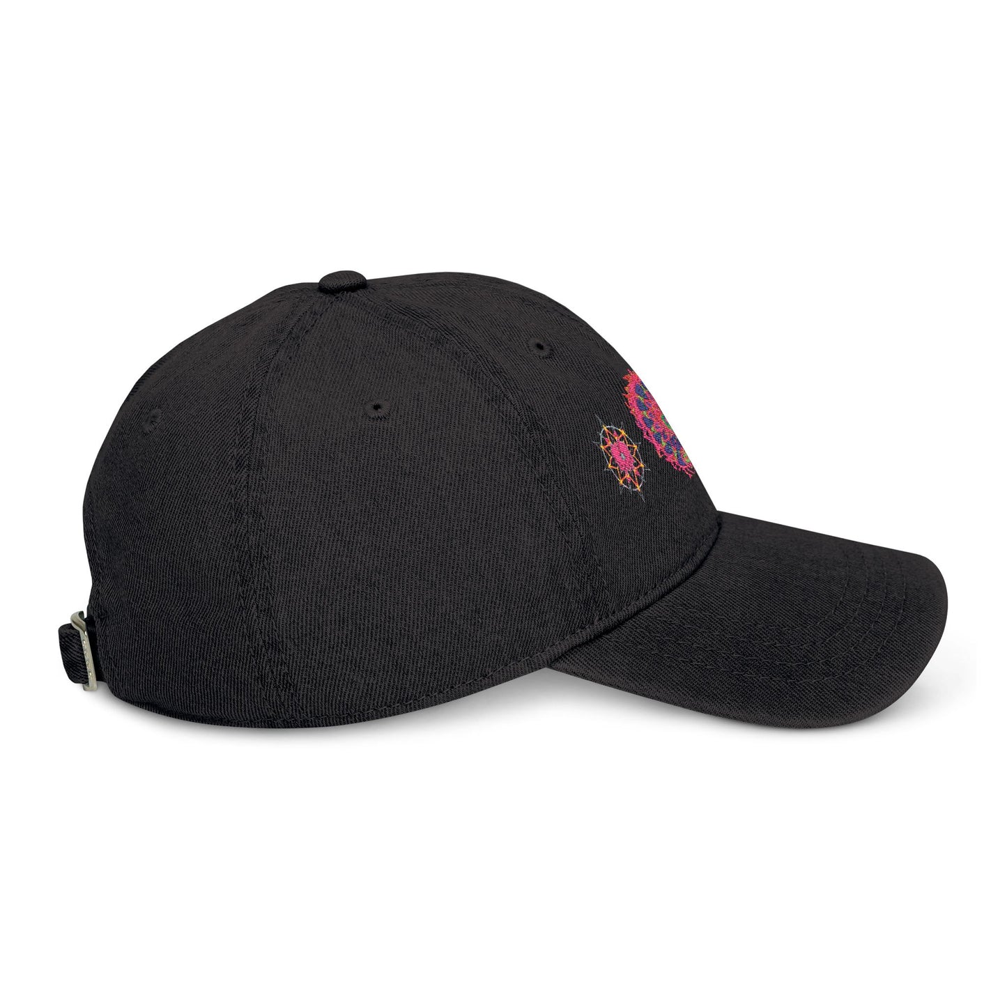 Denim Cap (Embroidery), 100% Cotton, Three Unique Embroidery Merkabas, Neon Galaxy Starry Light, Lotus Jewel Design by Divine Arts