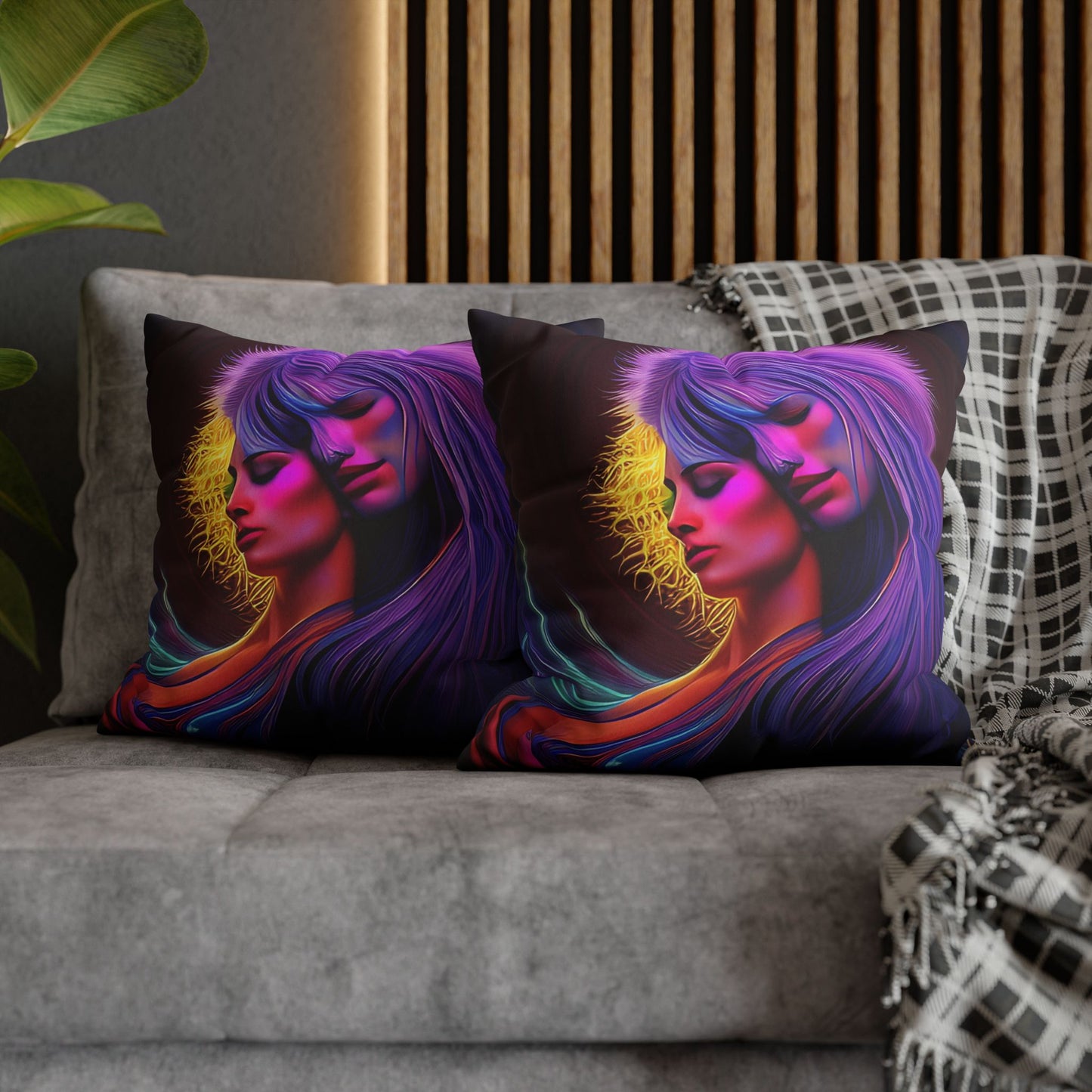 Divine Arts Psychedelic Fantasy Hierogamic Divine Union Kingdom Within Double-Sided Print Rainbow Colors Faux Suede Square Pillow Cover
