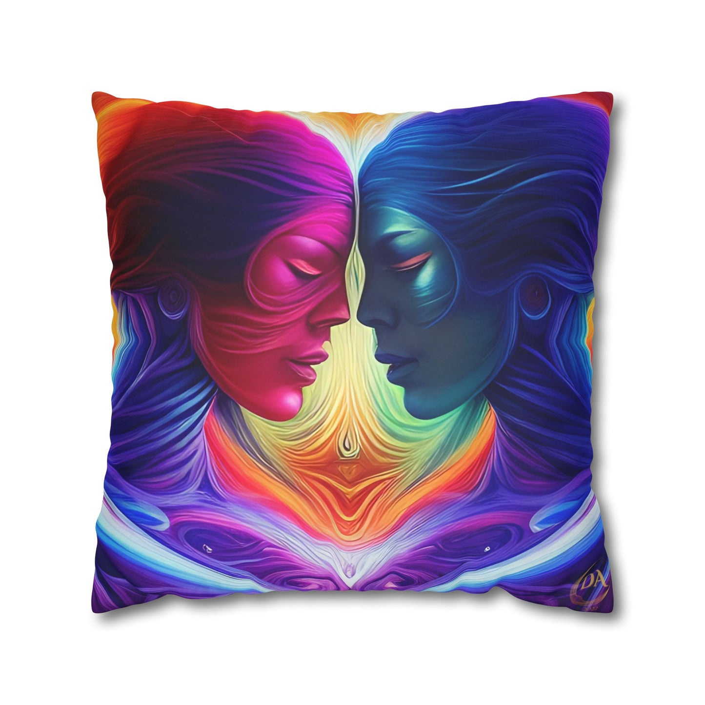 Divine Arts Psychedelic Fantasy Hierogamic Divine Union Kingdom Within Double-Sided Print Rainbow Colors Faux Suede Square Pillow Cover