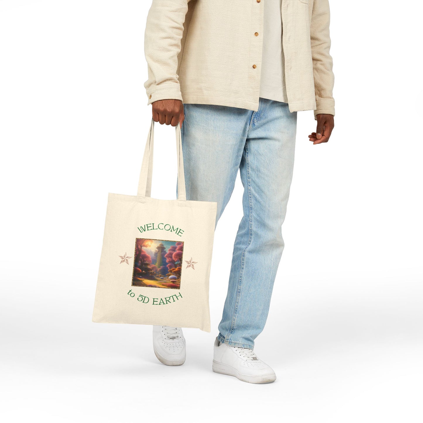 Divine Arts 100% Cotton Canvas Compact Lightweight Spiritual Fantasy Utopia Earth 5D Freedom Ascension Art Tote Bag