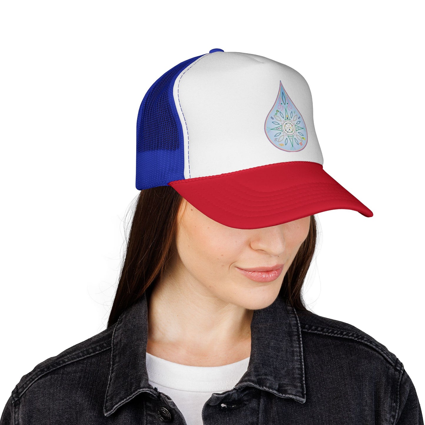 Water Drop Eckasha God Seed Code Trucker Hat — BohoTeardrop Spiritual Eckasha Hat by Divine Arts