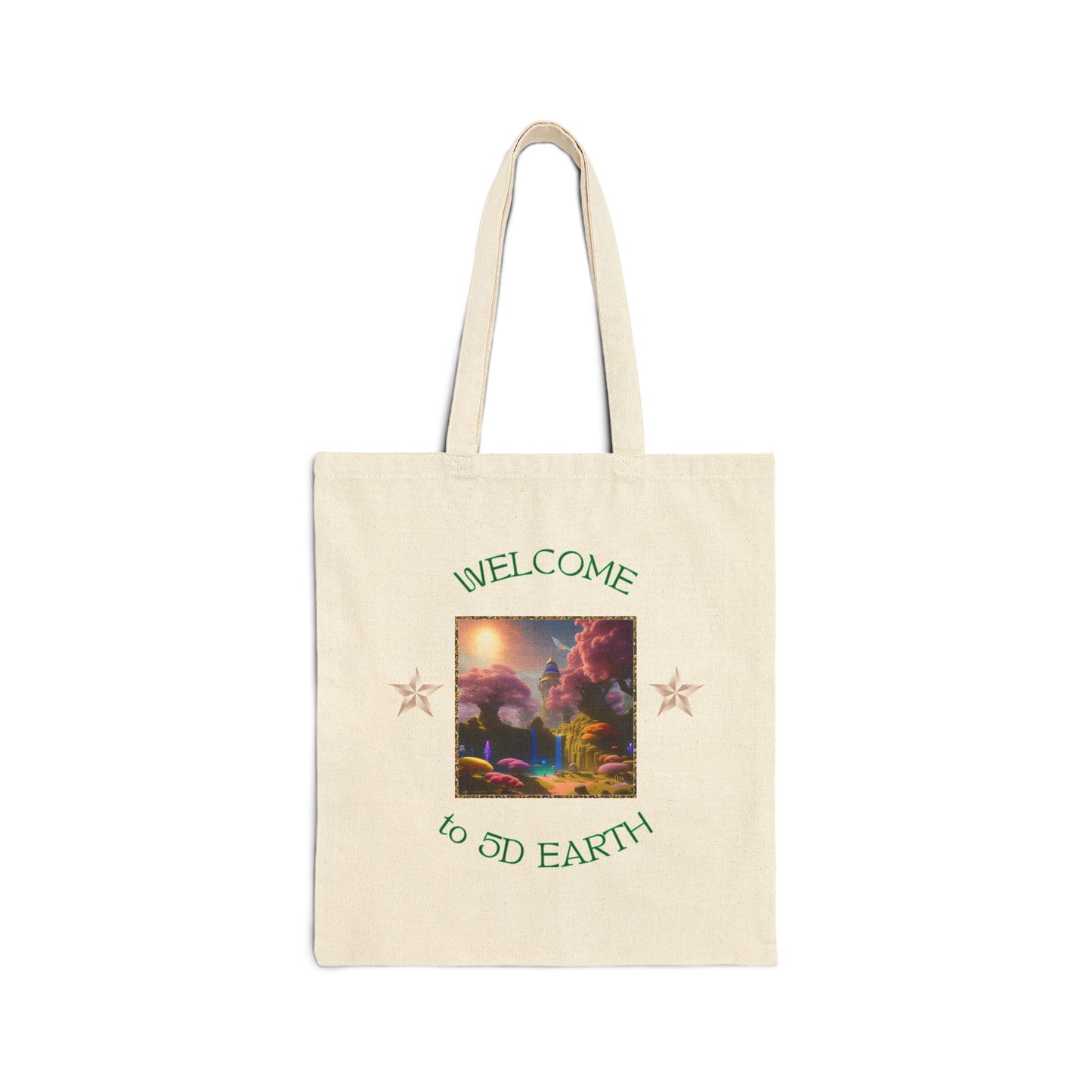 Divine Arts 100% Cotton Canvas Compact Lightweight Spiritual Fantasy Utopia Earth 5D Freedom Ascension Art Tote Bag