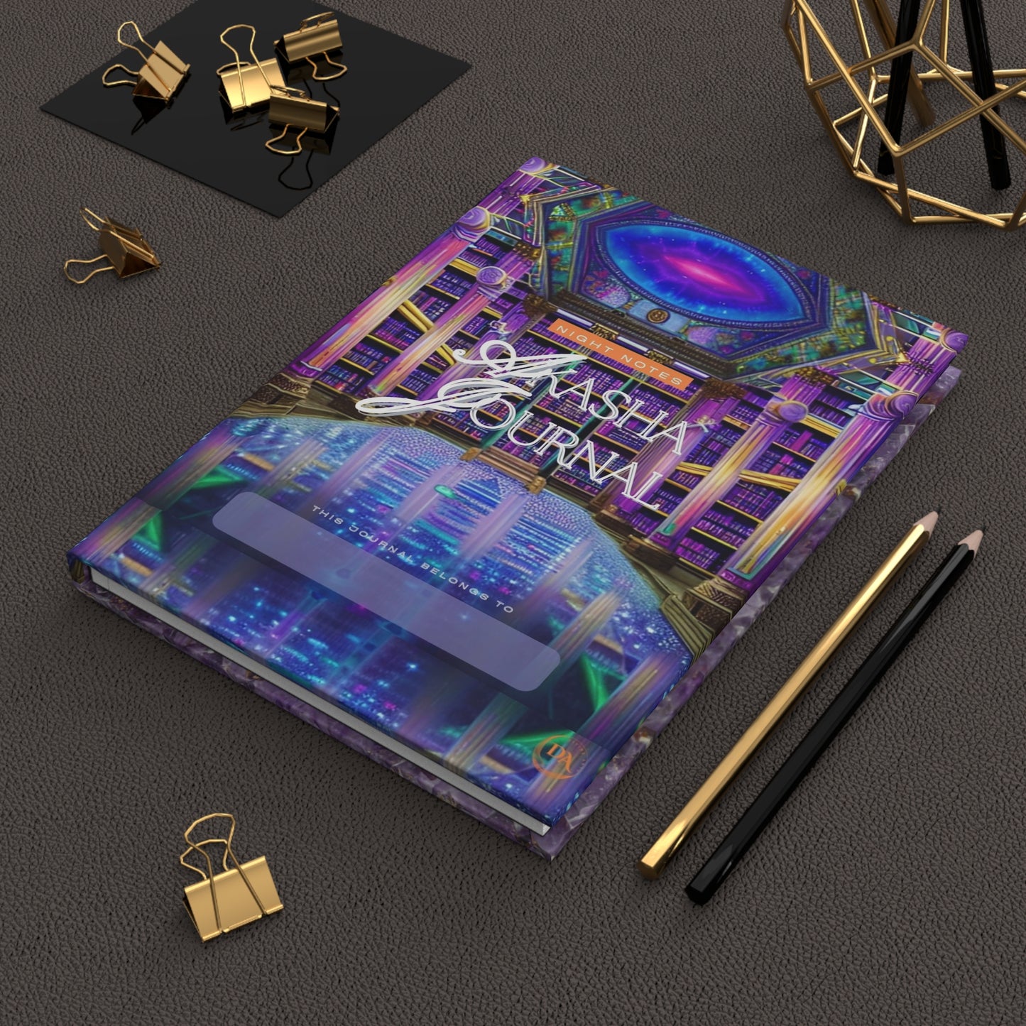 Amethyst Akasha Hardcover Journal — Crystal-Galaxy Night Notes Notebook by Divine Arts