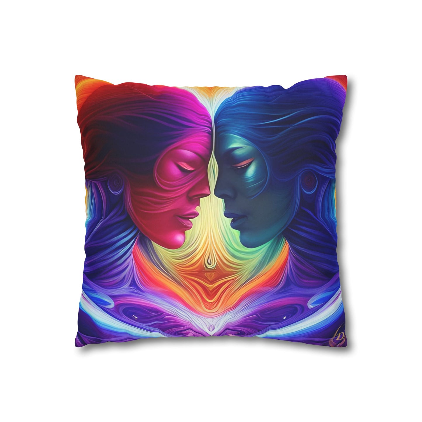 Divine Arts Psychedelic Fantasy Hierogamic Divine Union Kingdom Within Double-Sided Print Rainbow Colors Faux Suede Square Pillow Cover