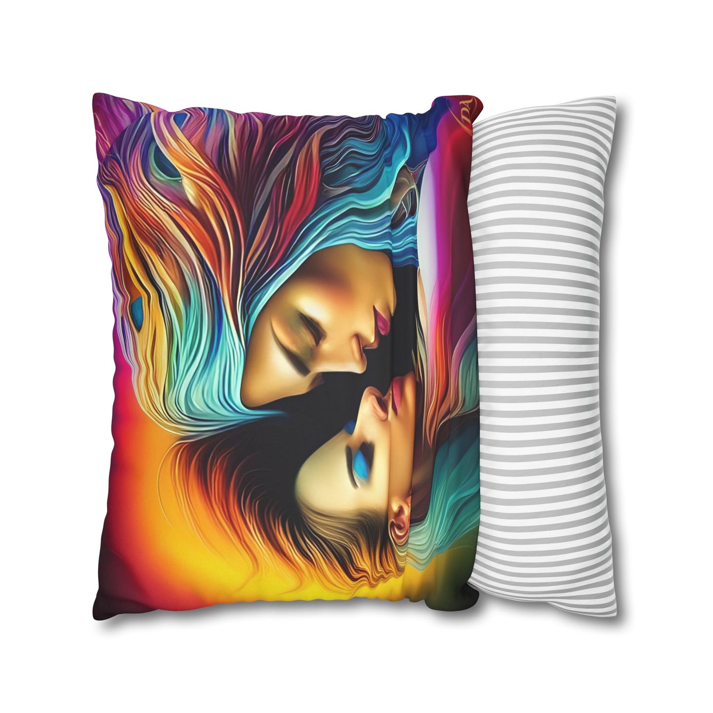 Divine Arts Psychedelic Fantasy Hierogamic Divine Union Kingdom Within Double-Sided Print Rainbow Colors Faux Suede Square Pillow Cover