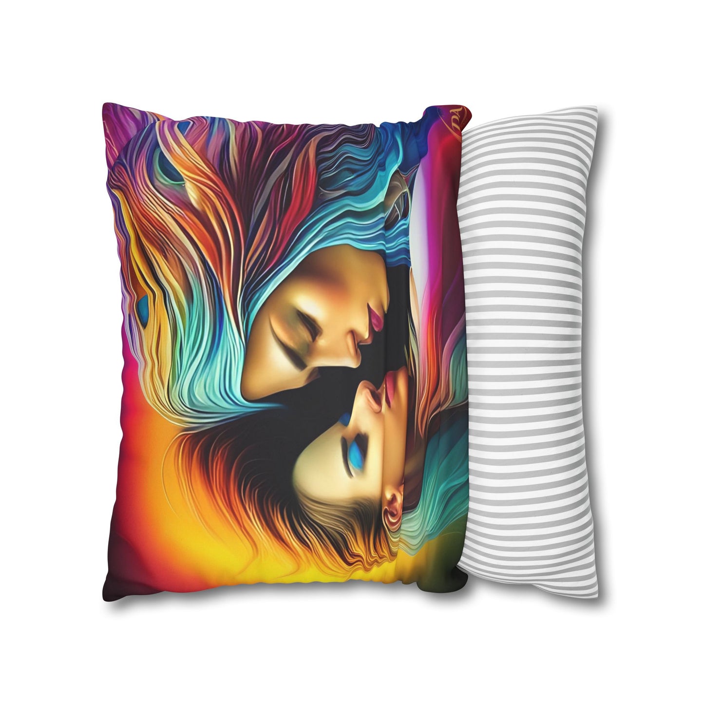 Divine Arts Psychedelic Fantasy Hierogamic Divine Union Kingdom Within Double-Sided Print Rainbow Colors Faux Suede Square Pillow Cover