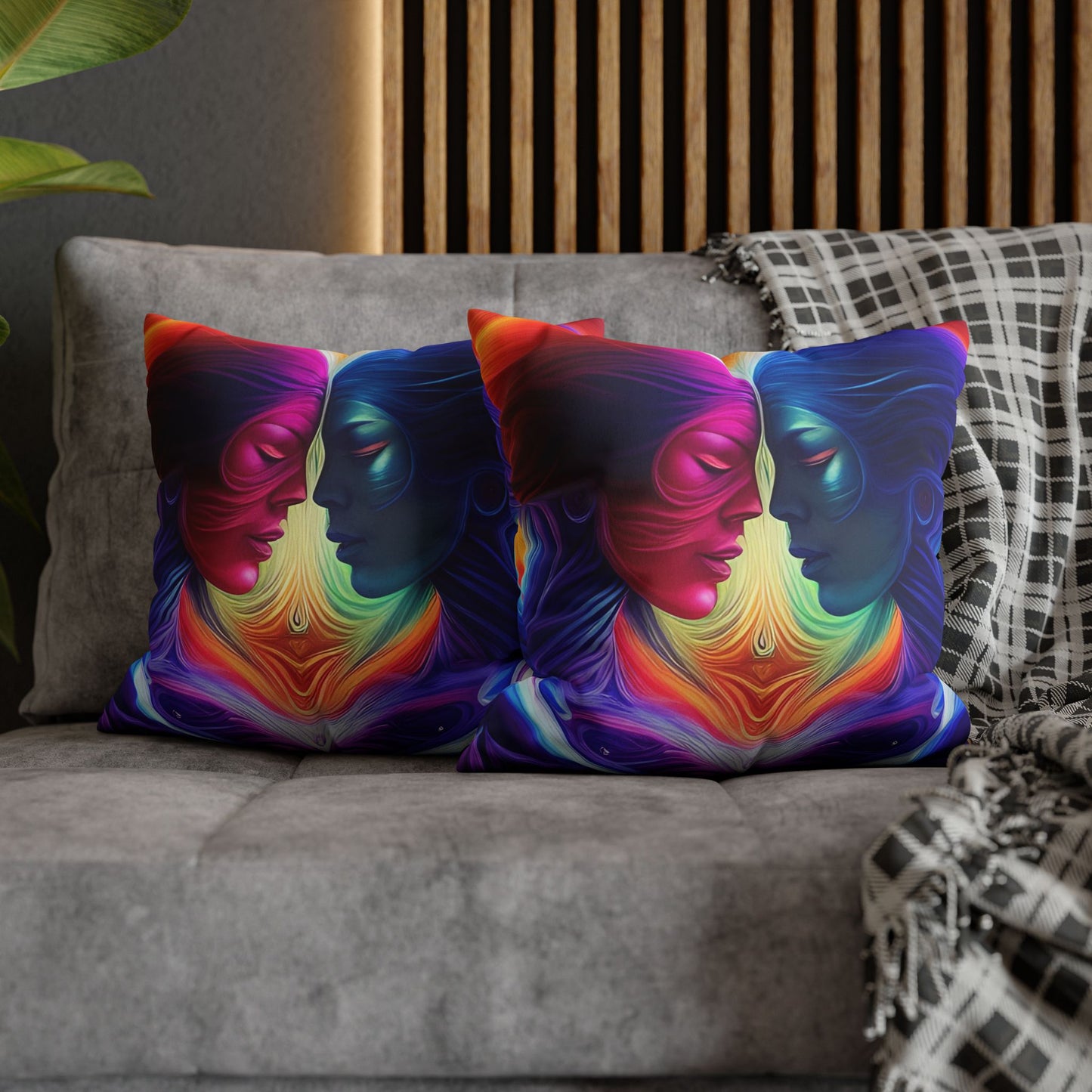 Divine Arts Psychedelic Fantasy Hierogamic Divine Union Kingdom Within Double-Sided Print Rainbow Colors Faux Suede Square Pillow Cover