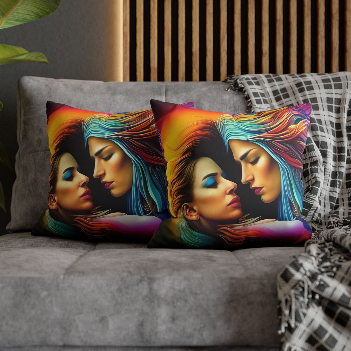 Divine Arts Psychedelic Fantasy Hierogamic Divine Union Kingdom Within Double-Sided Print Rainbow Colors Faux Suede Square Pillow Cover