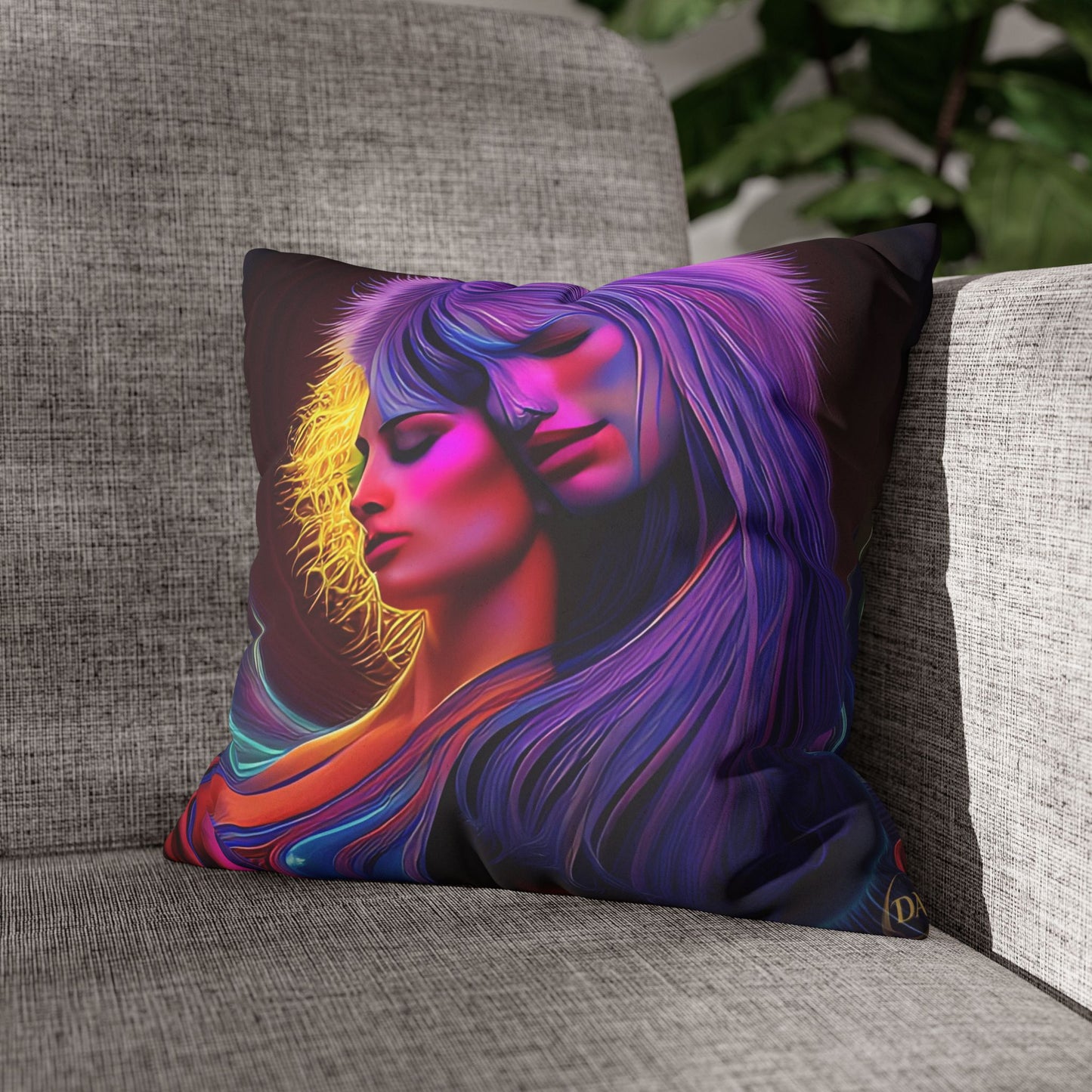Divine Arts Psychedelic Fantasy Hierogamic Divine Union Kingdom Within Double-Sided Print Rainbow Colors Faux Suede Square Pillow Cover