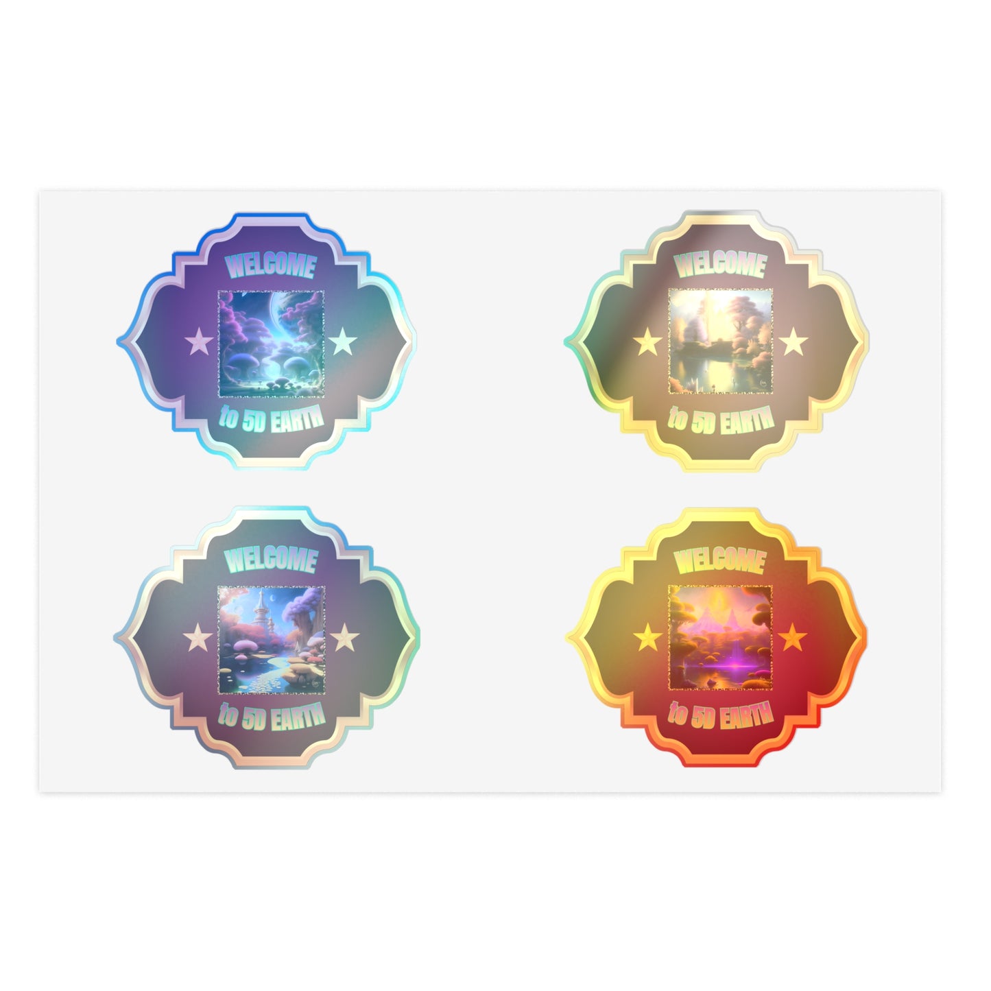 Vinyl 5D Earth Sticker Sheets (6x4) - Colorful Vibrant Scenes of 5D Earth in Crystal Ascension, Idyllic Utopian Landscapes &  Scenic Views of Nature & Purified Planet by Divine Arts