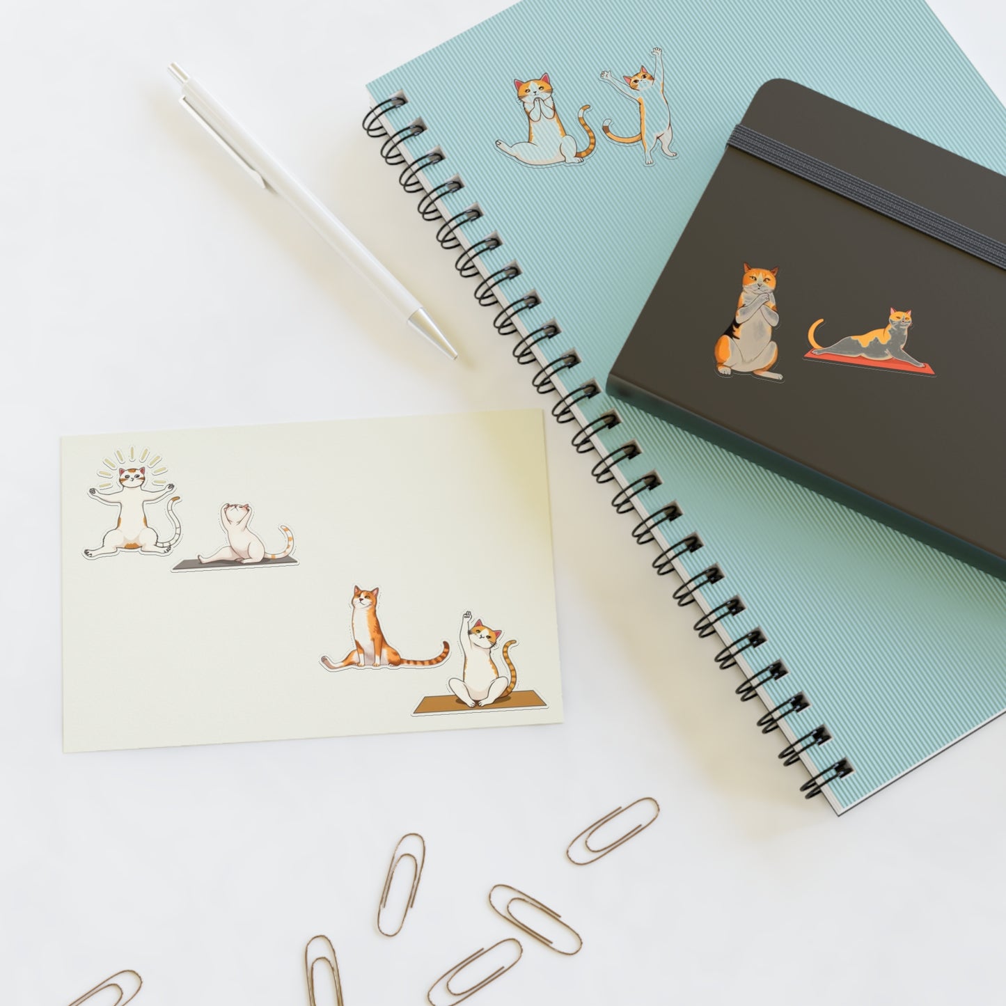 Yoga Cat Vinyl Sticker Sheet (6x4) — Cute Calico and Orange Tabby Cats Pose for Planners, Laptops, Notebooks & Stationery by Divine Art
