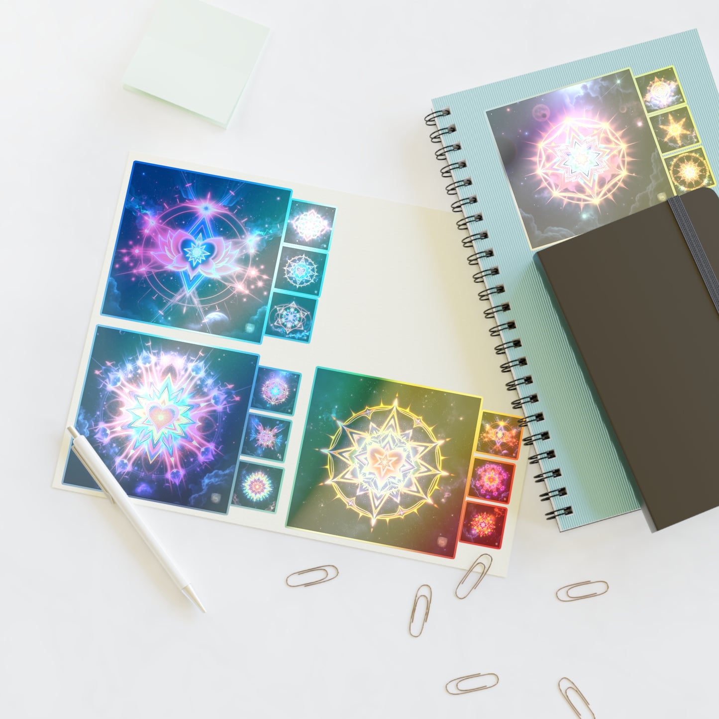 Kaleidoscope Sticker Sheet (6 x 4) - Colorful Cosmic Galaxy Merkaba Lotus Art Psychedelic Sacred Geometry Decals by Divine Arts