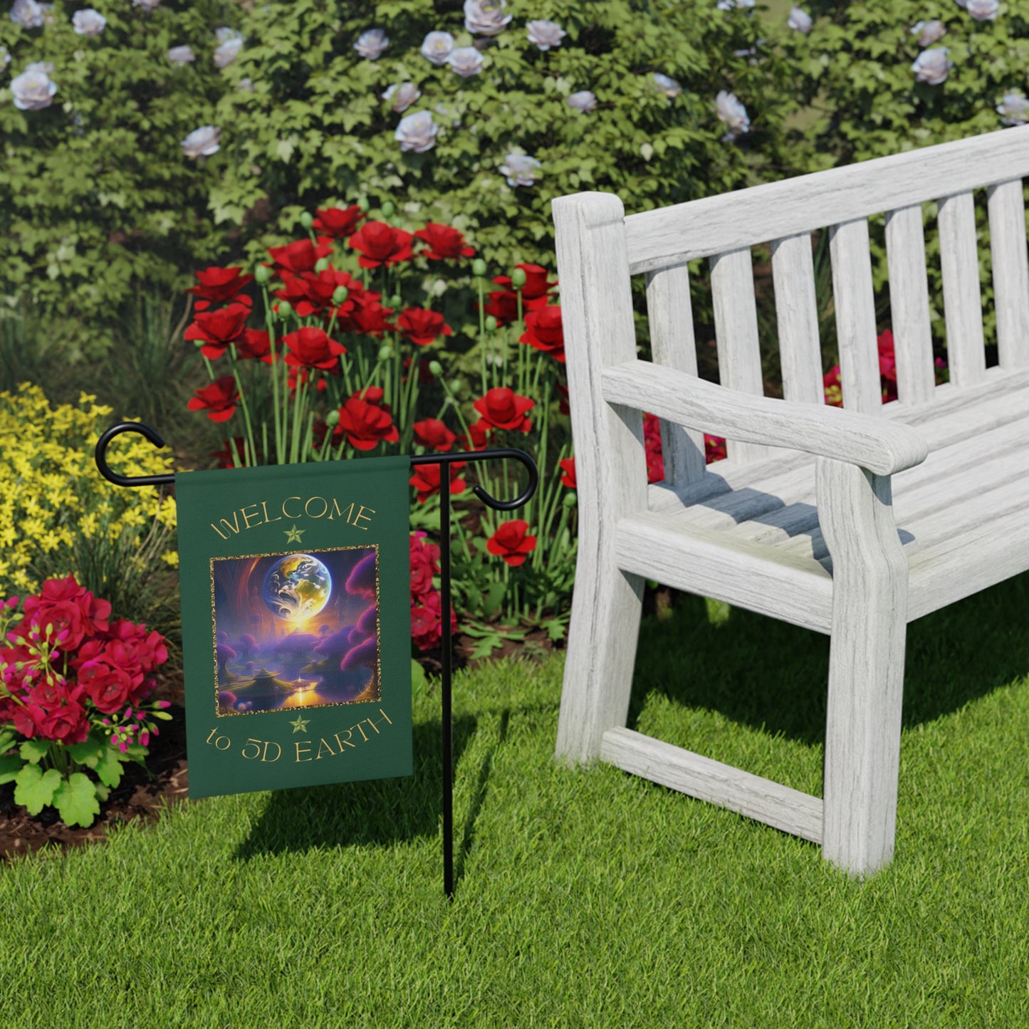 Divine Arts Garden Banner 100% Polyester 100% Weatherproof Water Resistant Fade Resistant 12" x 18" Double-Sided for Earth 5D Unity Consciousness Everyday is Earth Day Inspiration Garden Deoor Lightworker Yard Art